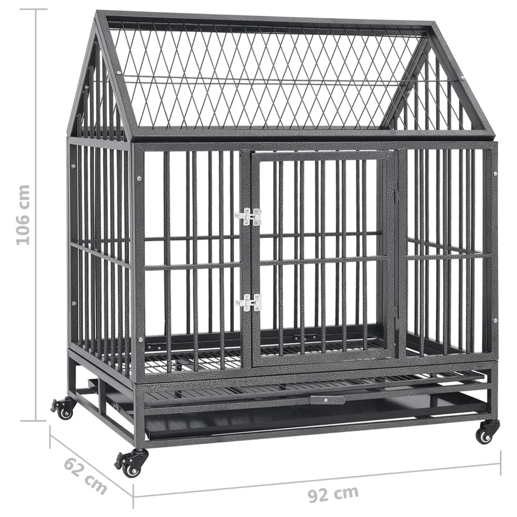Vidaxl Dog Cage With Wheels And Roof Steel 36.2''X24.4''X41.7''