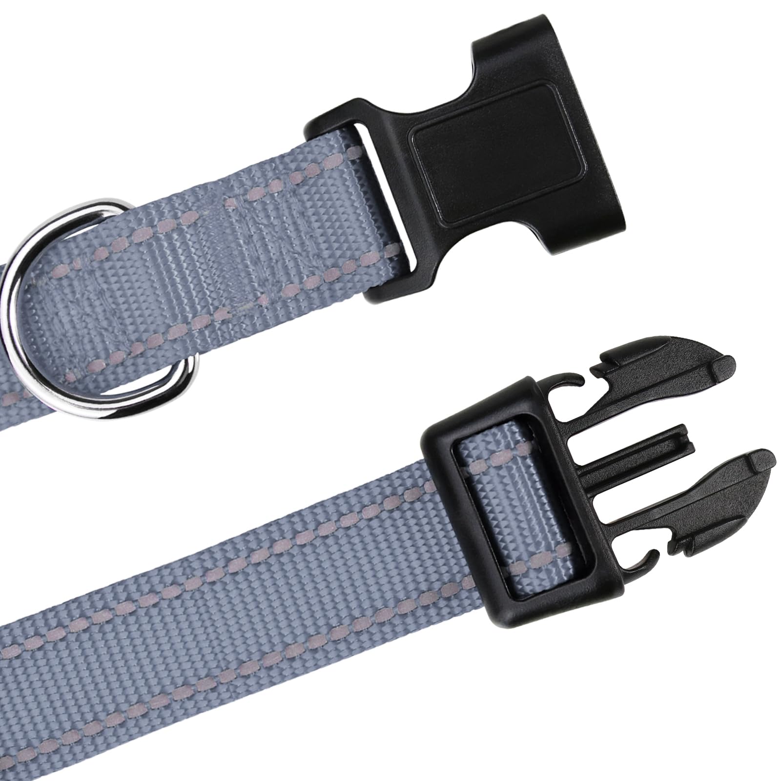 Tagme Reflective Nylon Dog Collars, Adjustable Classic Dog Collar With Quick Release Buckle For Small Dogs, Grey, 3/4' Width