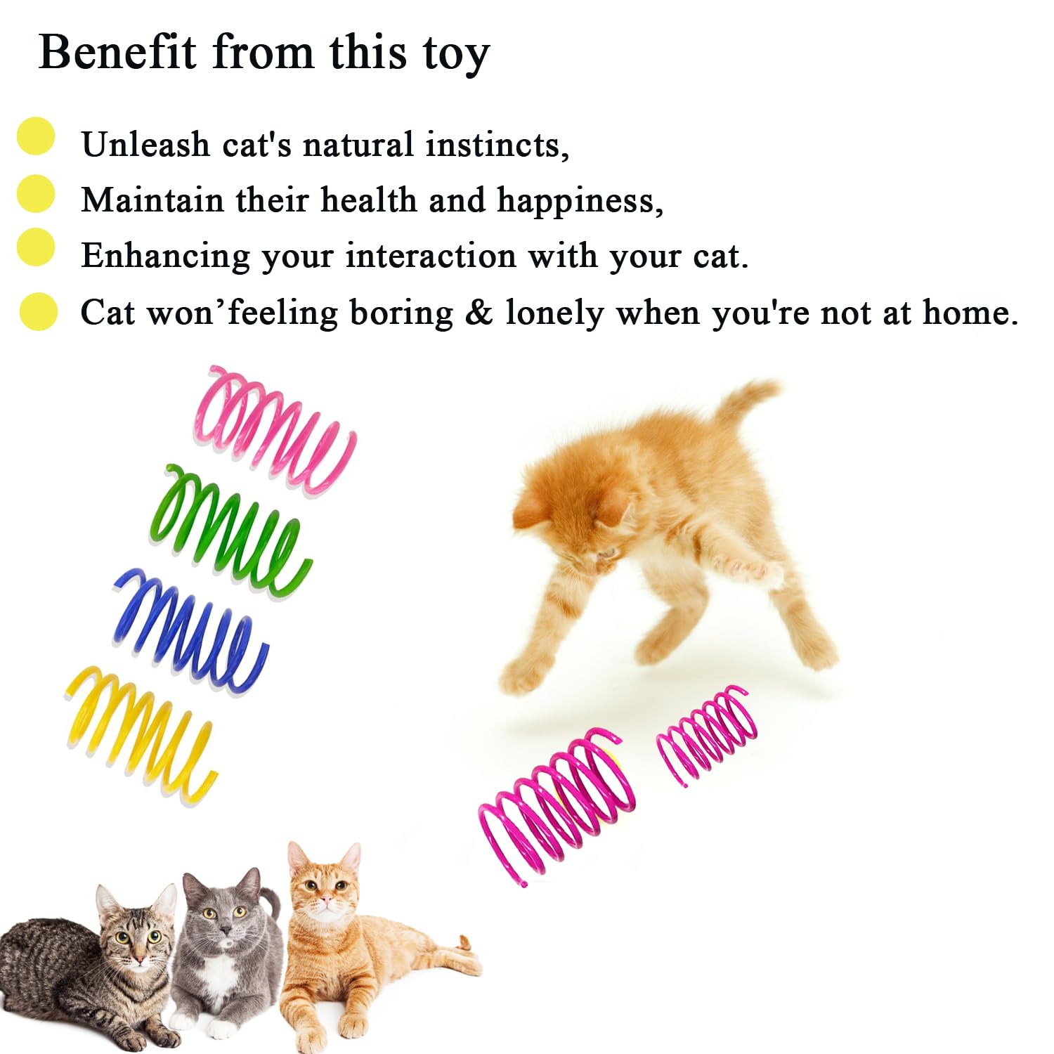 Cat Spring Toys, Bouncy Coil Kitty Cats Spiral Spring Toy for Indoor Cats Heavy Interactive Cat Toys Springy Chew Toys Colorful