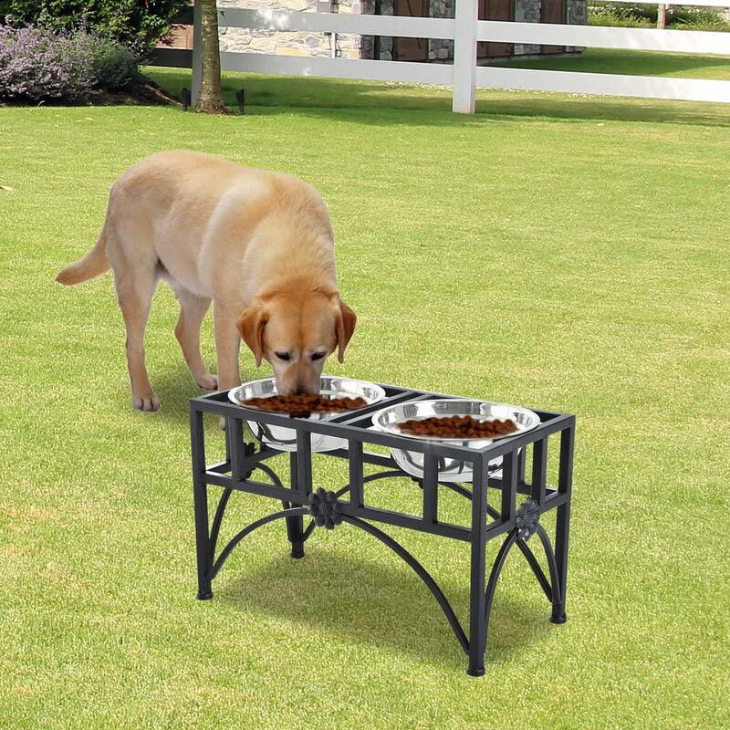Sabri Shopee Large Dog Feeder Stand With 2 Big Stainless Steel Bowls With Fixed Iron Height Stand ? 14Inch (Black)