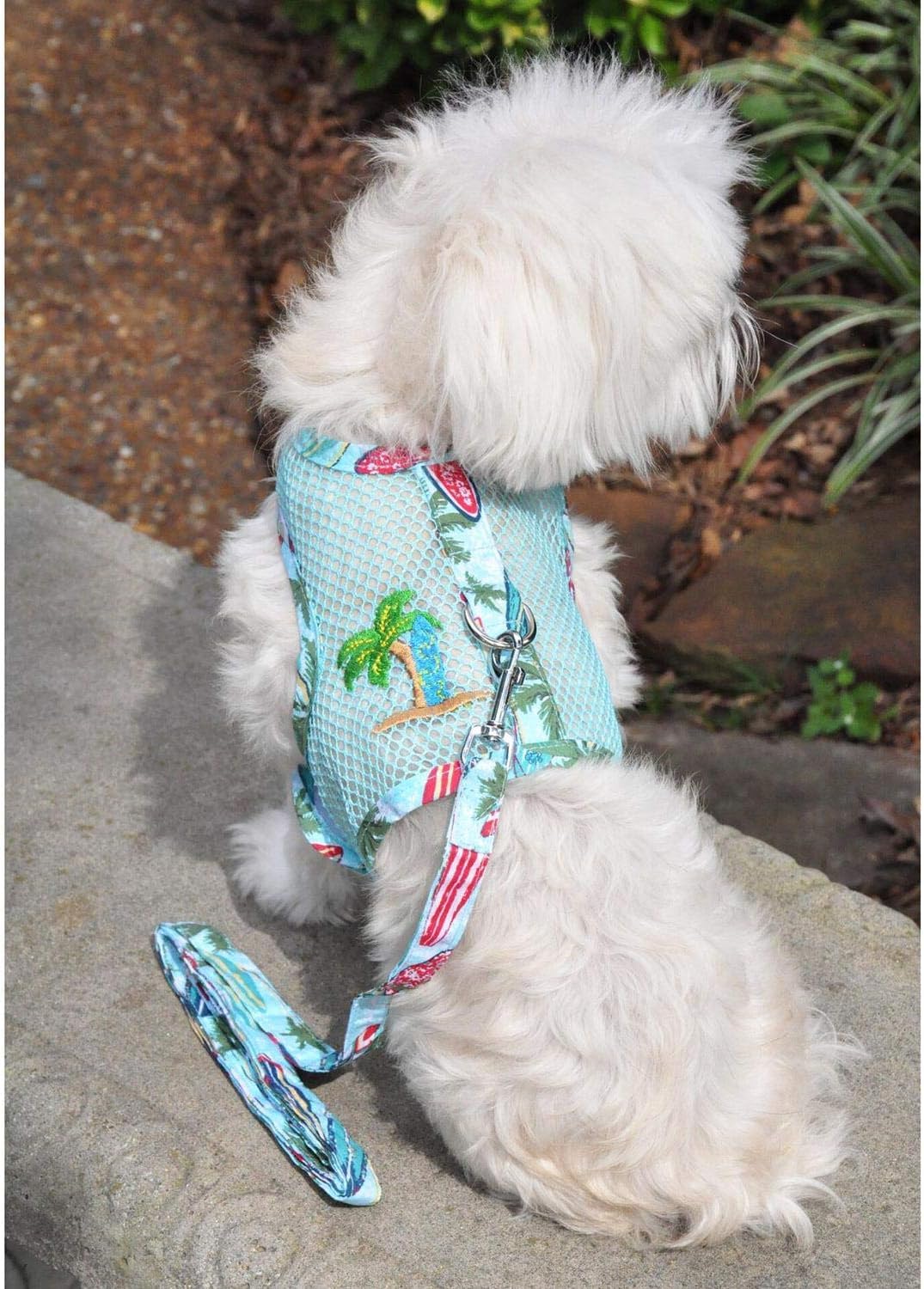 Cool Mesh Dog Harness with Leash - Surfboards and Palms
