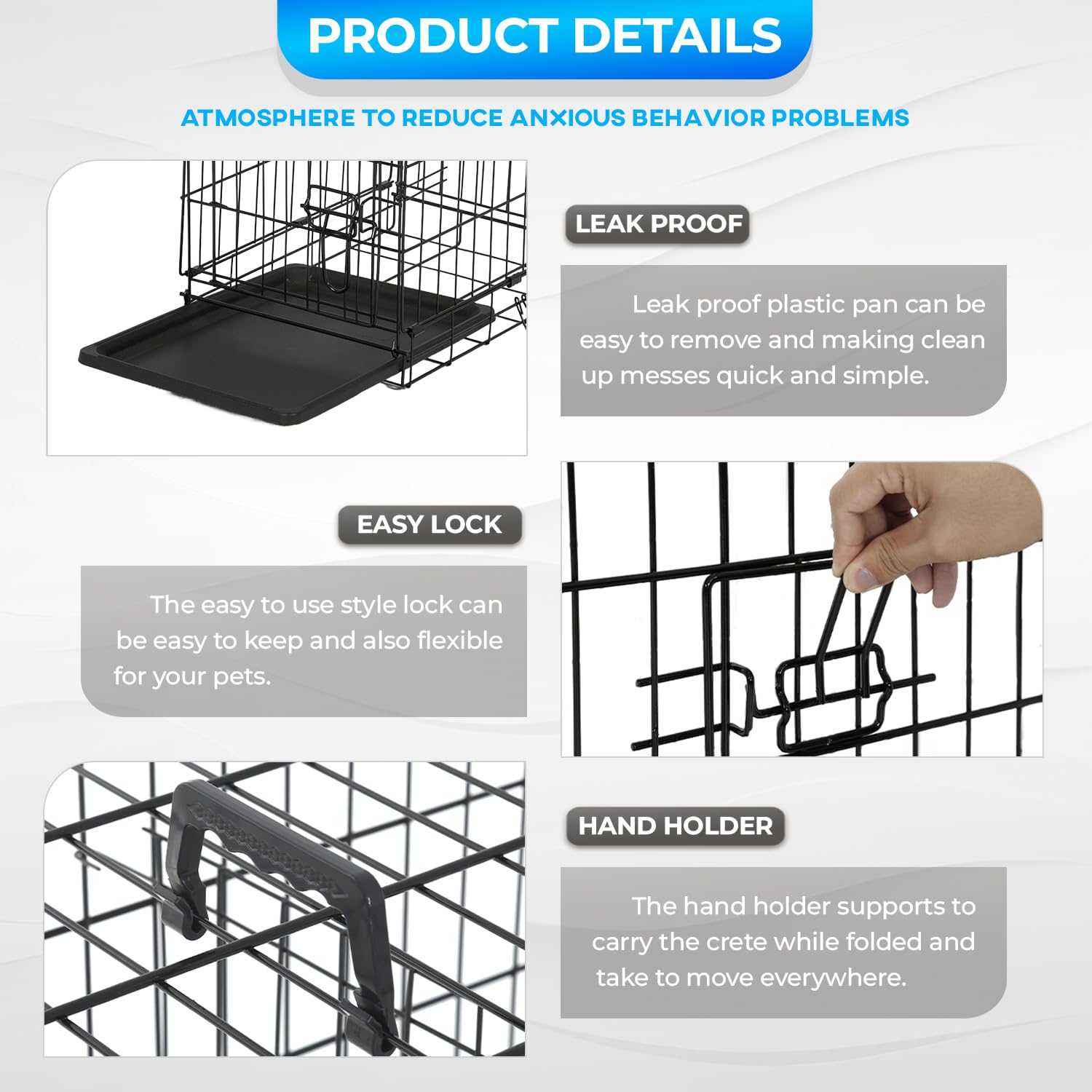 FDW Dog Crate for Small Dogs 18 Inch Folding Metal Wire Pet Cage Single Door W/Divider Panel Indoor Outdoor Kennel Leak-Proof Pl