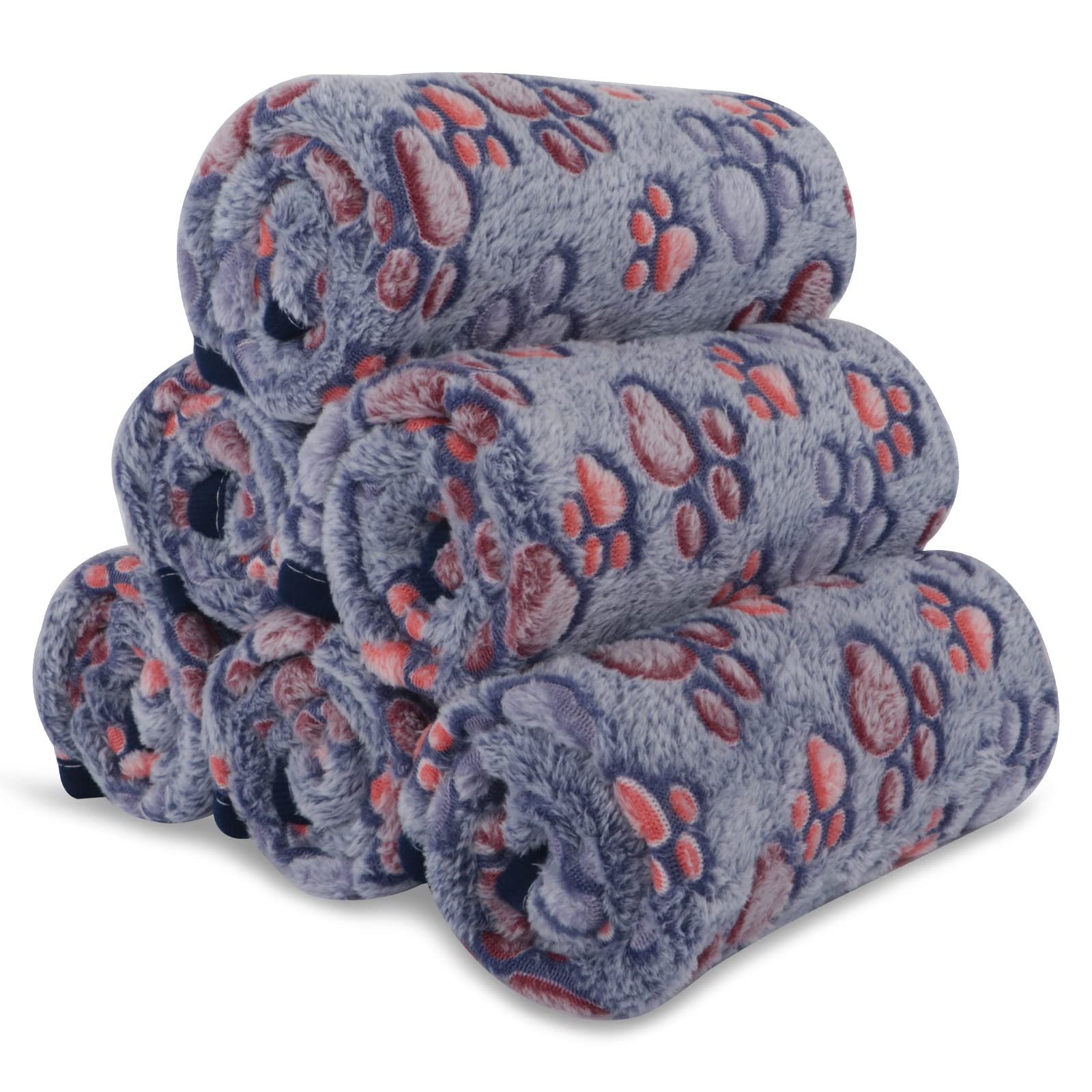 BVAGSS 6 Pack Small Dog Blanket, Super Soft Warm Pet Cover Blankets, Paw Print Puppy Fleece Flannel Blanket for Small Medium Dog