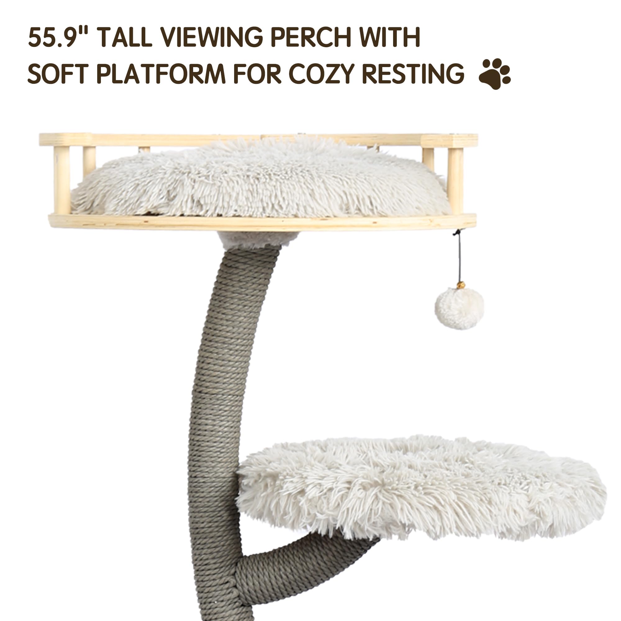 Kamaboko 55.9'' Tall Cat Tree With Birdcage Cat Condo For Large Cats, Modern Cat Tree Tower With Scratching Post, Cat Tower With