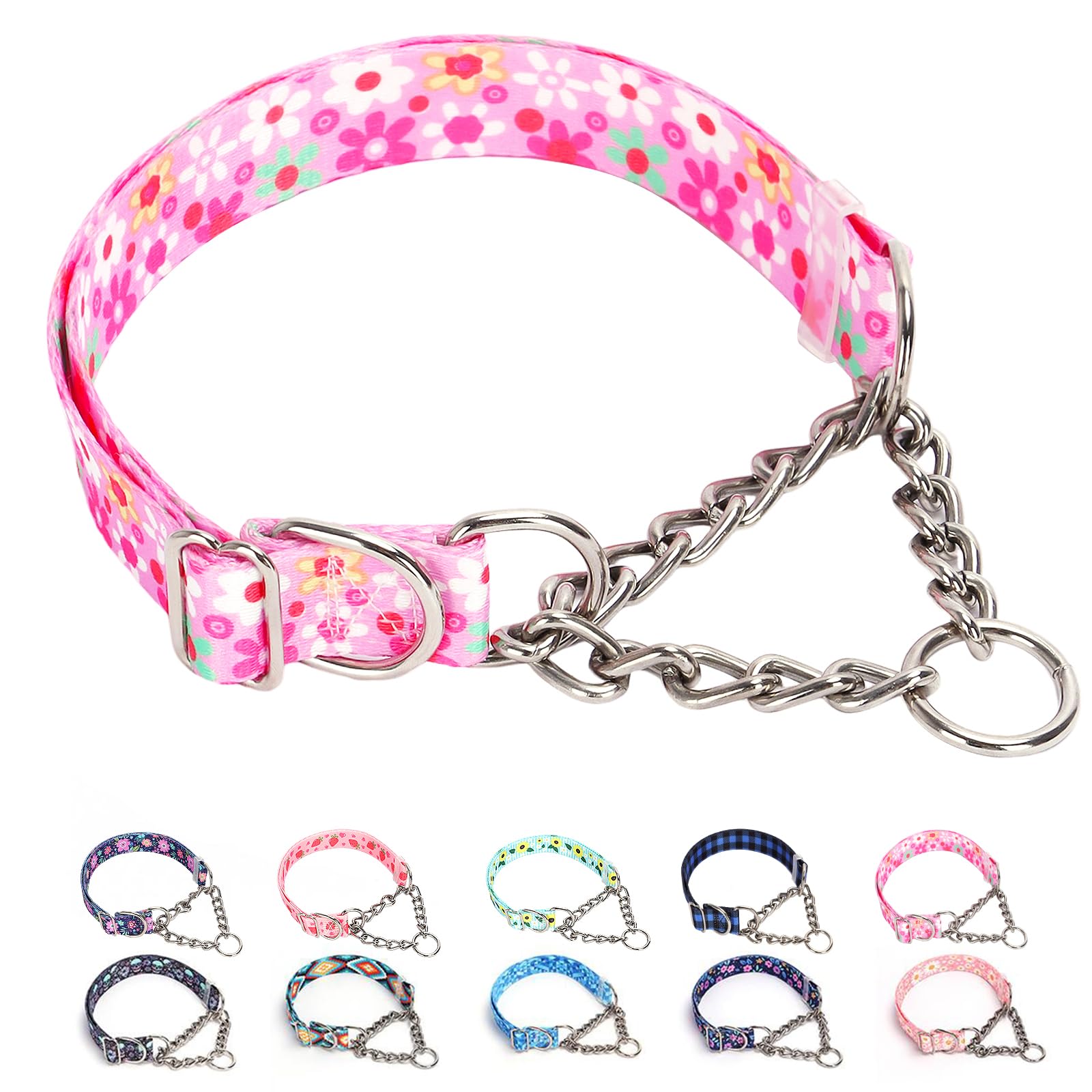 Martingale Dog Collar With Steel Chain- No Pull Escape-Proof Training Choker For Medium, Large & Xl Dogs | Heavy Duty Anti-Slip 