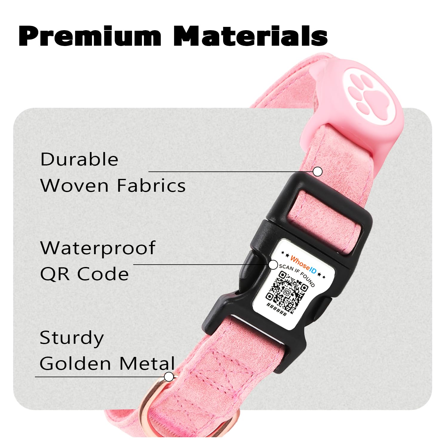 Whoseid Airtag Dog Collar With Qr Code Buckle, Leather Dog Collars With Waterproof Air Tag Holder Adjustable Soft Padded Fit For