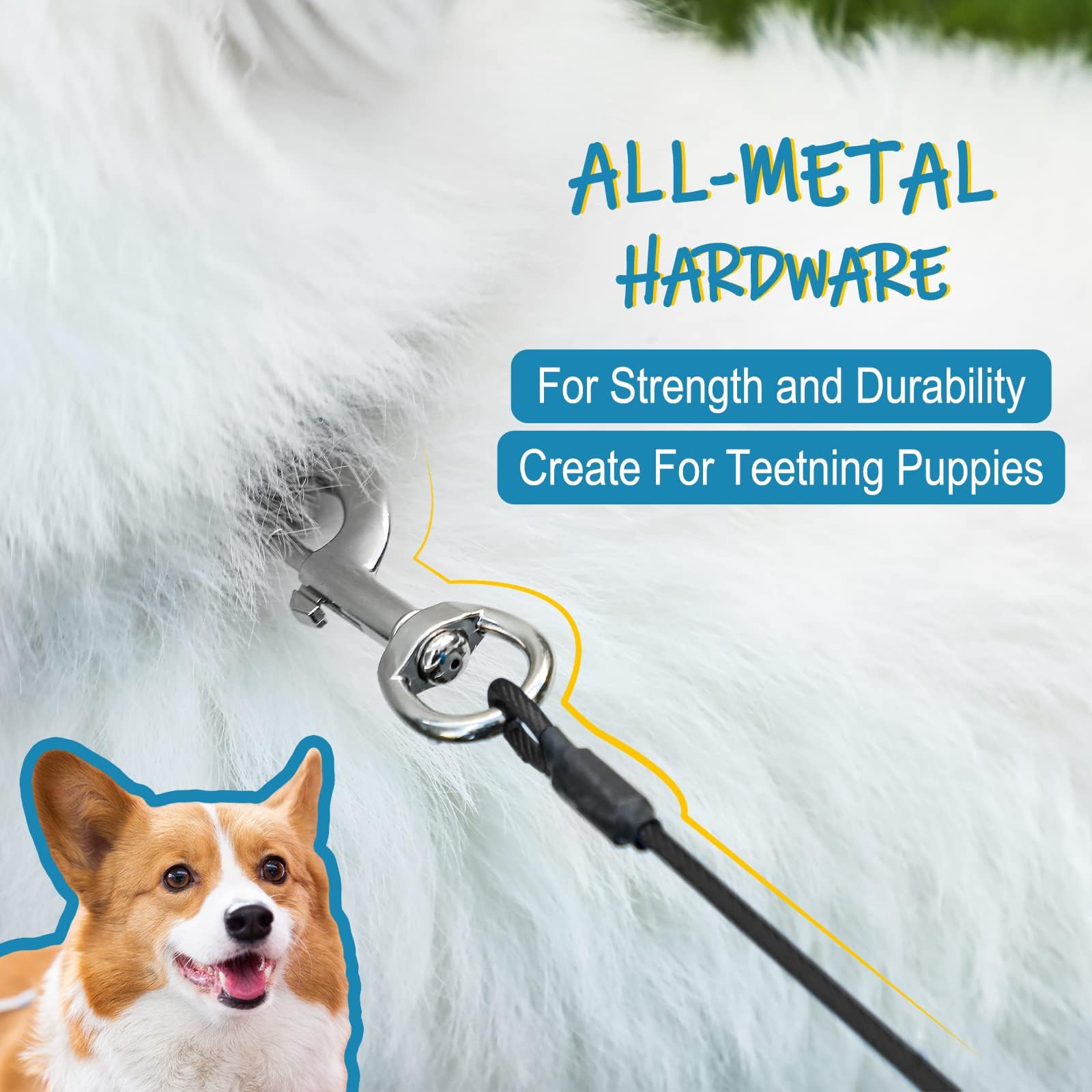 Mi Metty Chew Proof Dog Leash,6Ft Metal Cable,Metal Dog Leash Made Of Coated Wire Rope,Chew Resistant,Great For Medium Dogs And