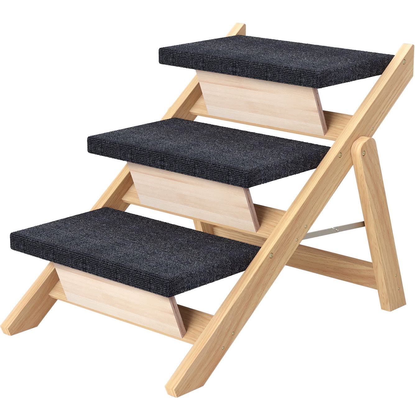 Runlexi Pet Stairs/Steps, Medium Dogs Steps For High Beds, Sofa, Couch, Car, 2-In-1 Foldable Wood Dog Ramp With Non-Slip Pads, S