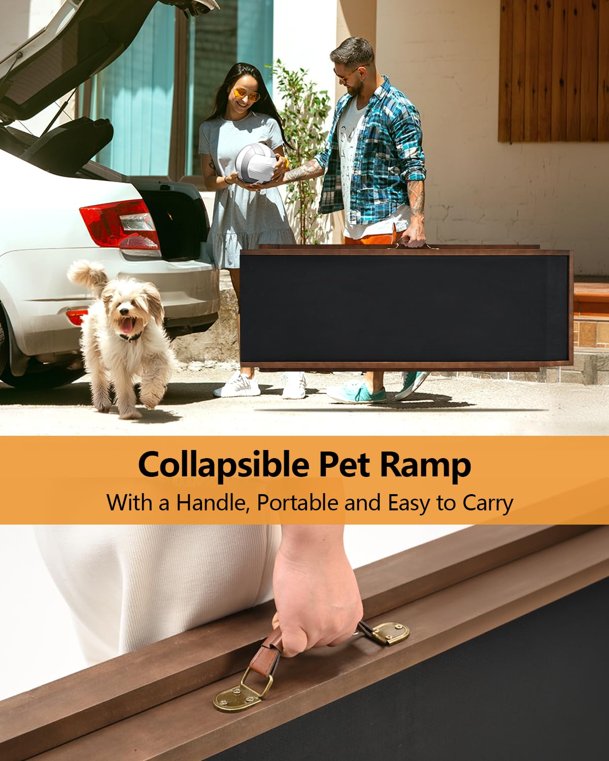 Meulbaty Dog Ramp for High Beds, Adjustable 15"-28" Height, Wood, Black, Model L