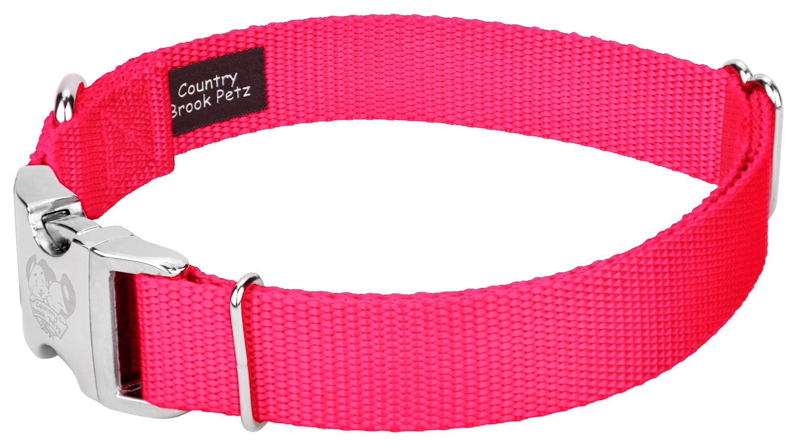 Country Brook Design - Vibrant 30+ Color Selection - Premium Nylon Dog Collar With Metal Buckle (Medium, 3/4 Inch, Hot Pink)