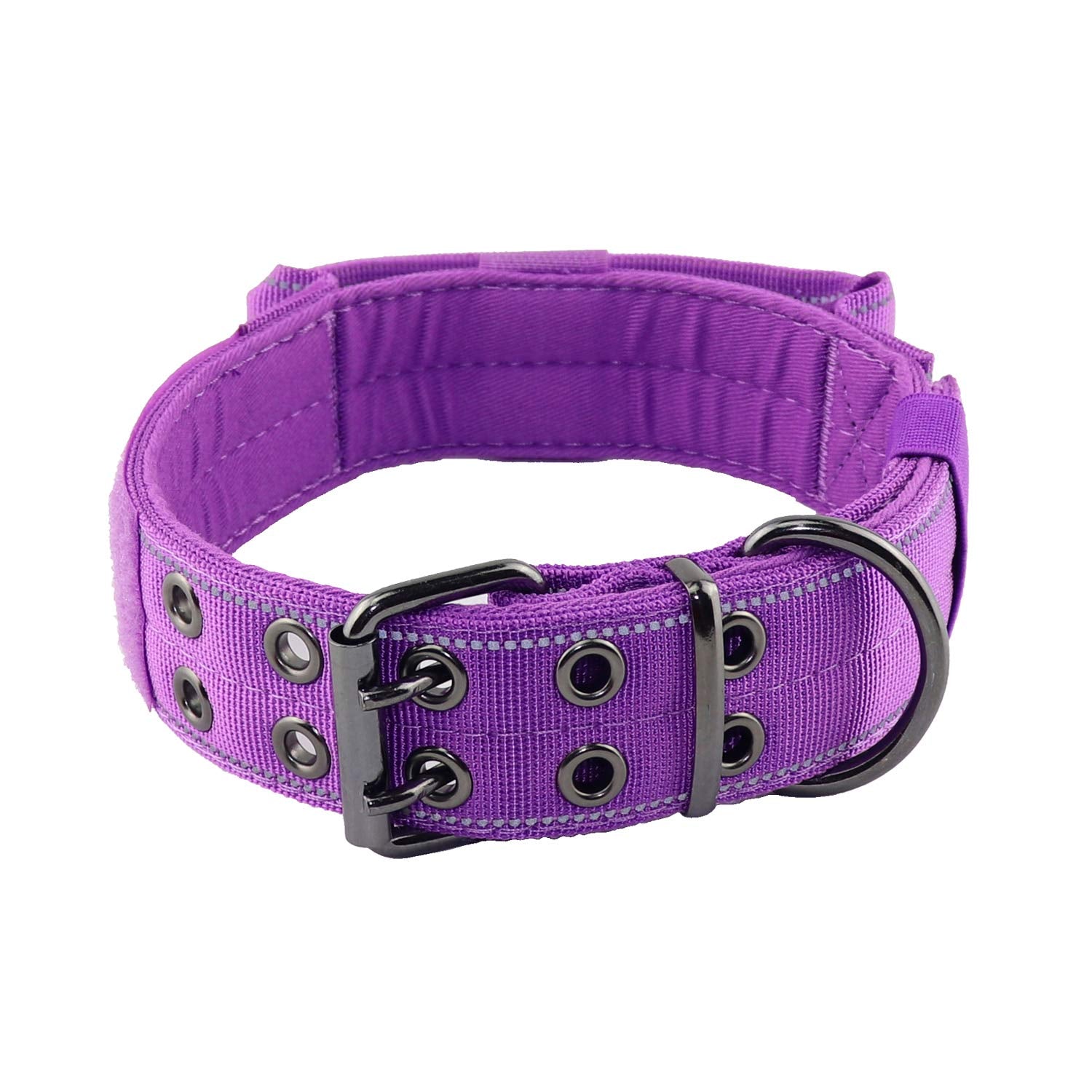 Yunleparks Reflective Dog Collar Heavy Duty Tactical With Control Handle And Metal Buckle For Dog Training(M,Purple)