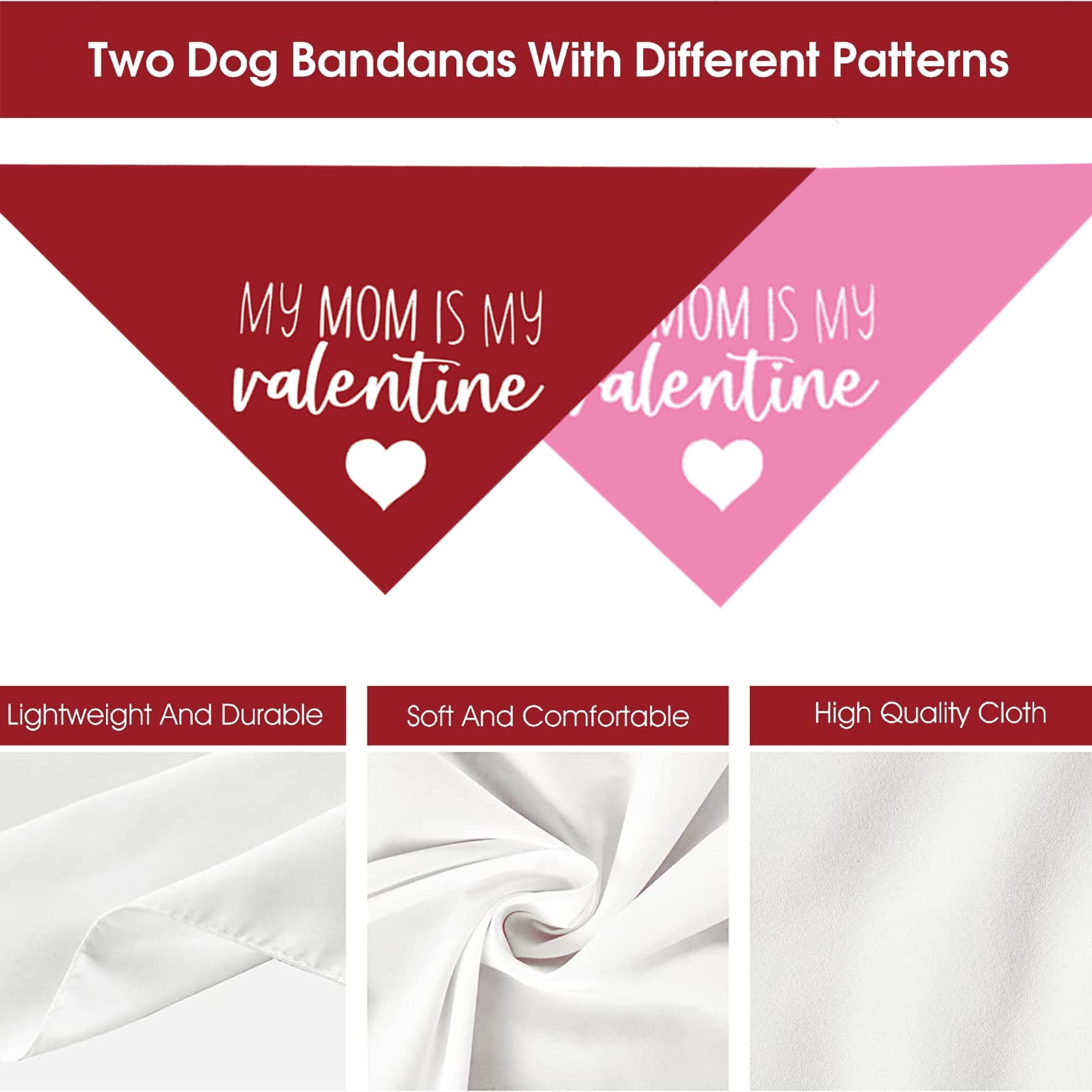 Valentines Day Dog Bandanas - My Mom Is My Valentine Dog Scarf - 2 Pcs Adjustable Party Triangle Reversible Pet Bandanas For Small Medium Large Dogs
