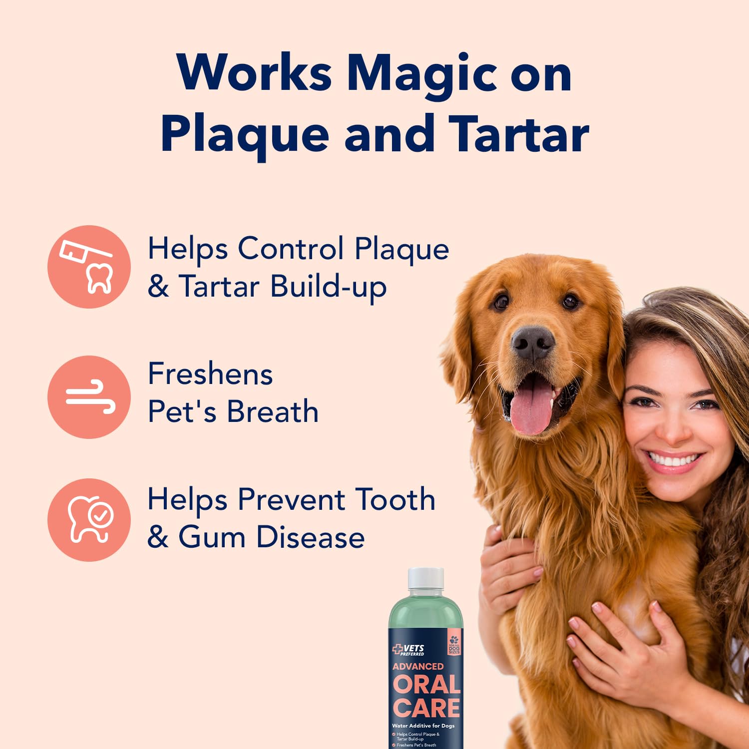 Vets Preferred Oral Care Water Additive for Dogs - Healthy Mouth Dog Breath Freshener Mouthwash - Fights Bad Breath, Removes Pla