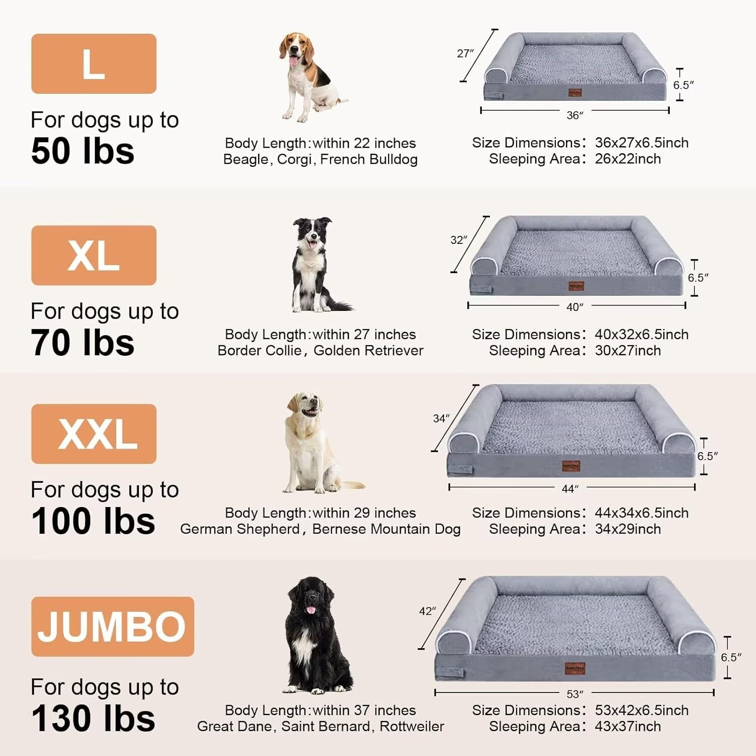 NANUYA Large Orthopedic Dog Bed, Light Grey Memory Foam, XL Size 40"x32"x6.5", Washable Removable Cover, Model NNYYUS2402G4032