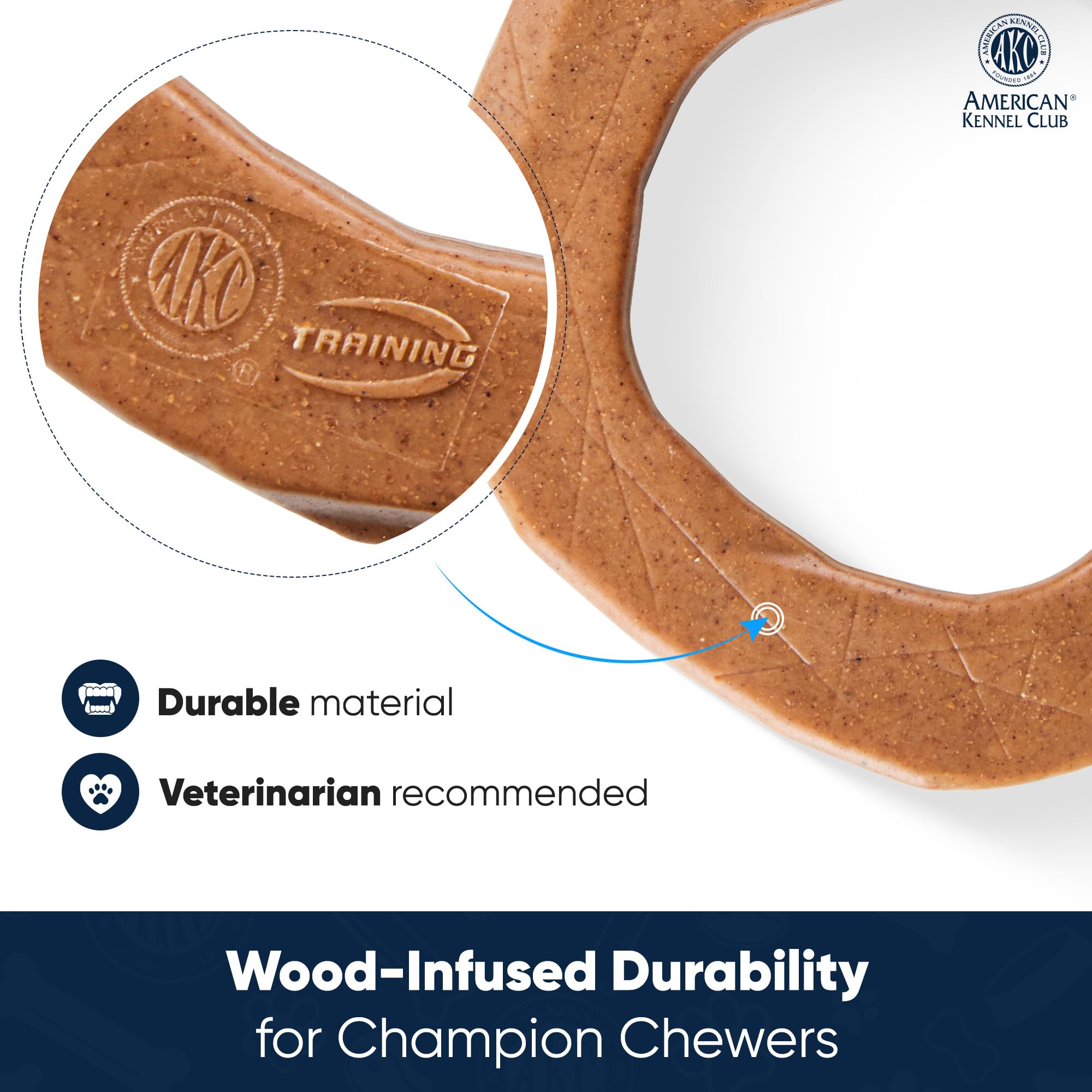 AMERICAN KENNEL CLUB Dog Chew Toy – Durable, Peanut Butter Scented, Supports Dental Health, Moderate Chewers, Model AKCT110, Ring Shape