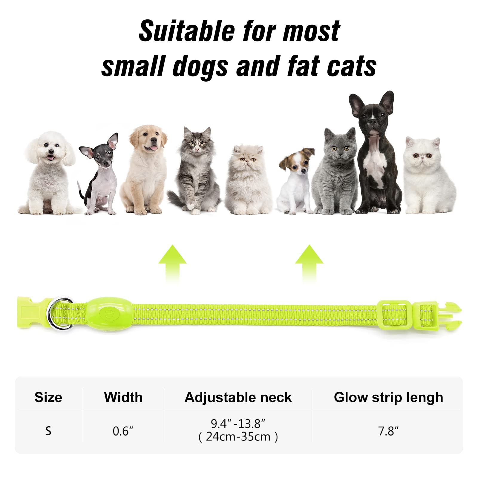 Visinite Light Up Dog Collars For Small Dogs,Led Dog Collar Light Rechargeable,Fully Adjustable Lighted Dog Collar,Glow In The Dark Dog Collars With Dog Lights For Night Walking,Green