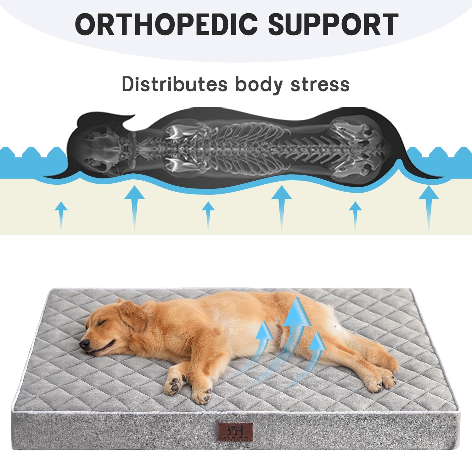 Western Home Wh Dog Bed For Crate, Orthopedic Dog Crate Bed Thick Bed For Large Dogs Washable Cover Waterproof Egg Foam Pet Bed
