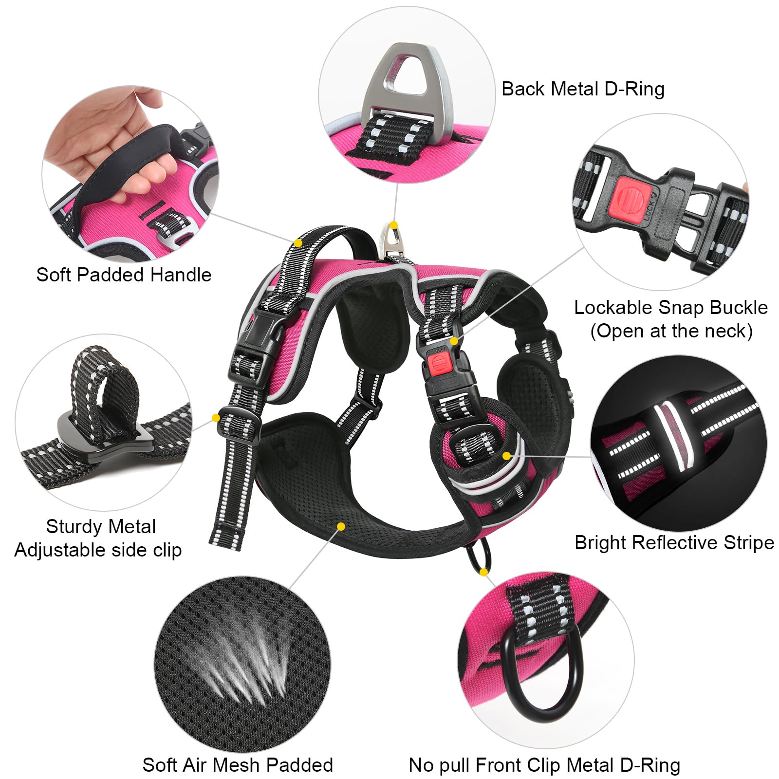 Timos No Pull Dog Harness, No Choke Front Lead Dog Reflective Harness, Adjustable Soft Padded Pet Vest With Easy Control Handle