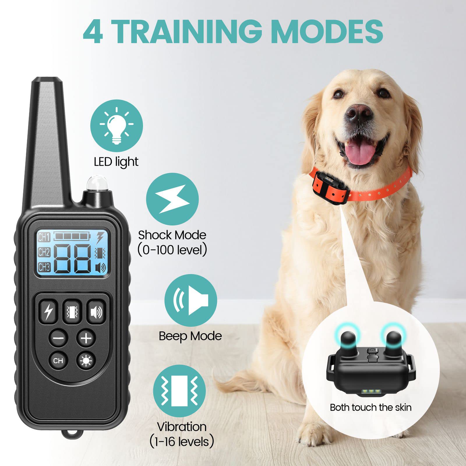 F-color Dog Shock Collar 3 Pack - Waterproof Training Collars with Remote, Light Shock, Vibrate & Beep - Yellow, Orange & Black - Model 880V