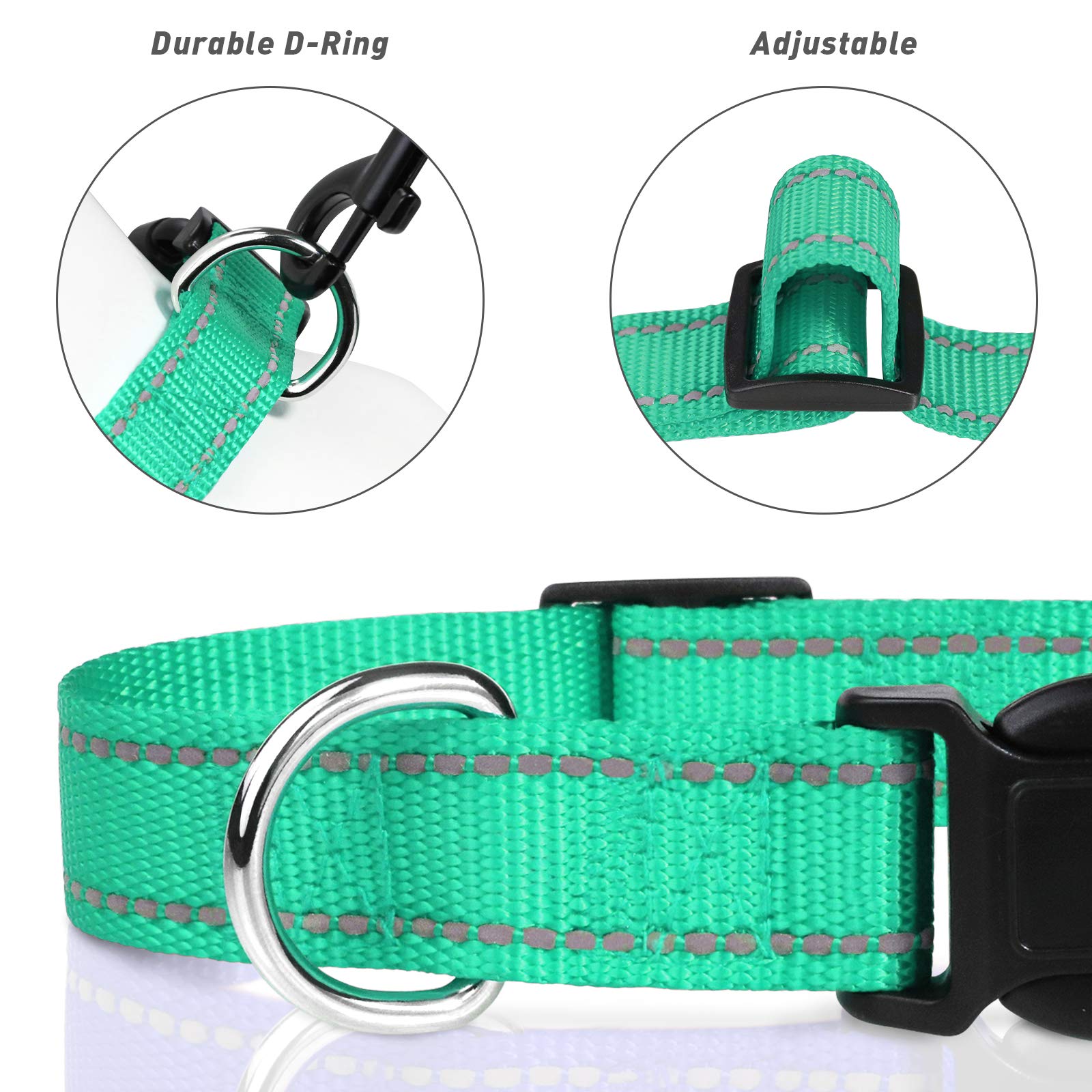 Tagme Reflective Nylon Dog Collars, Adjustable Classic Dog Collar With Quick Release Buckle For Small Dogs, Turquoise, 5/8' Width