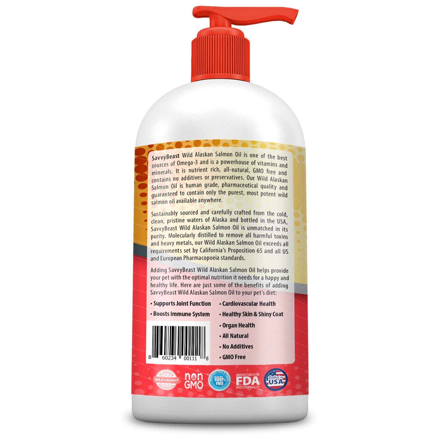 SavvyBeast Wild Alaskan Salmon Oil for Dogs, Cats & Ferrets - Omega-3 Fish Oil Pet Supplement with EPA & DHA - Supports Skin, Co