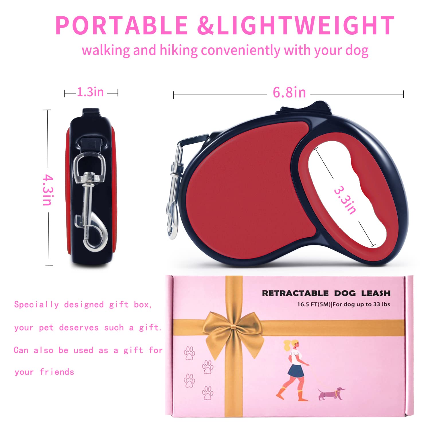 Retractable Dog Leash,[Strong Nylon Tape][One-Handed One Button Lock] For Small Medium Dogs And Cats,16Ft Pet Walking Leash With