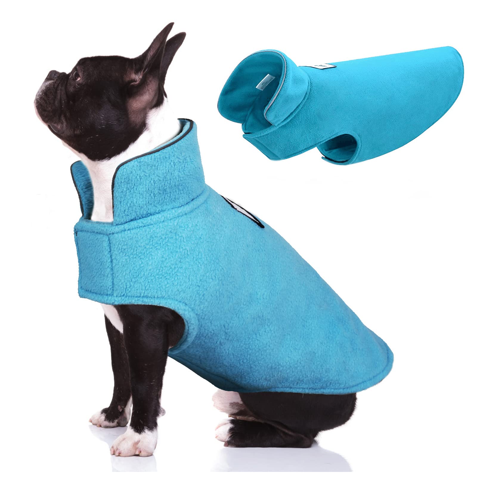 Dentrun Windproof Winter Warm Fleece Medium Dog Coat Reversible Puppy Jacket Reflective Soft Pet Vest, Cold Weather Dog Sweater 