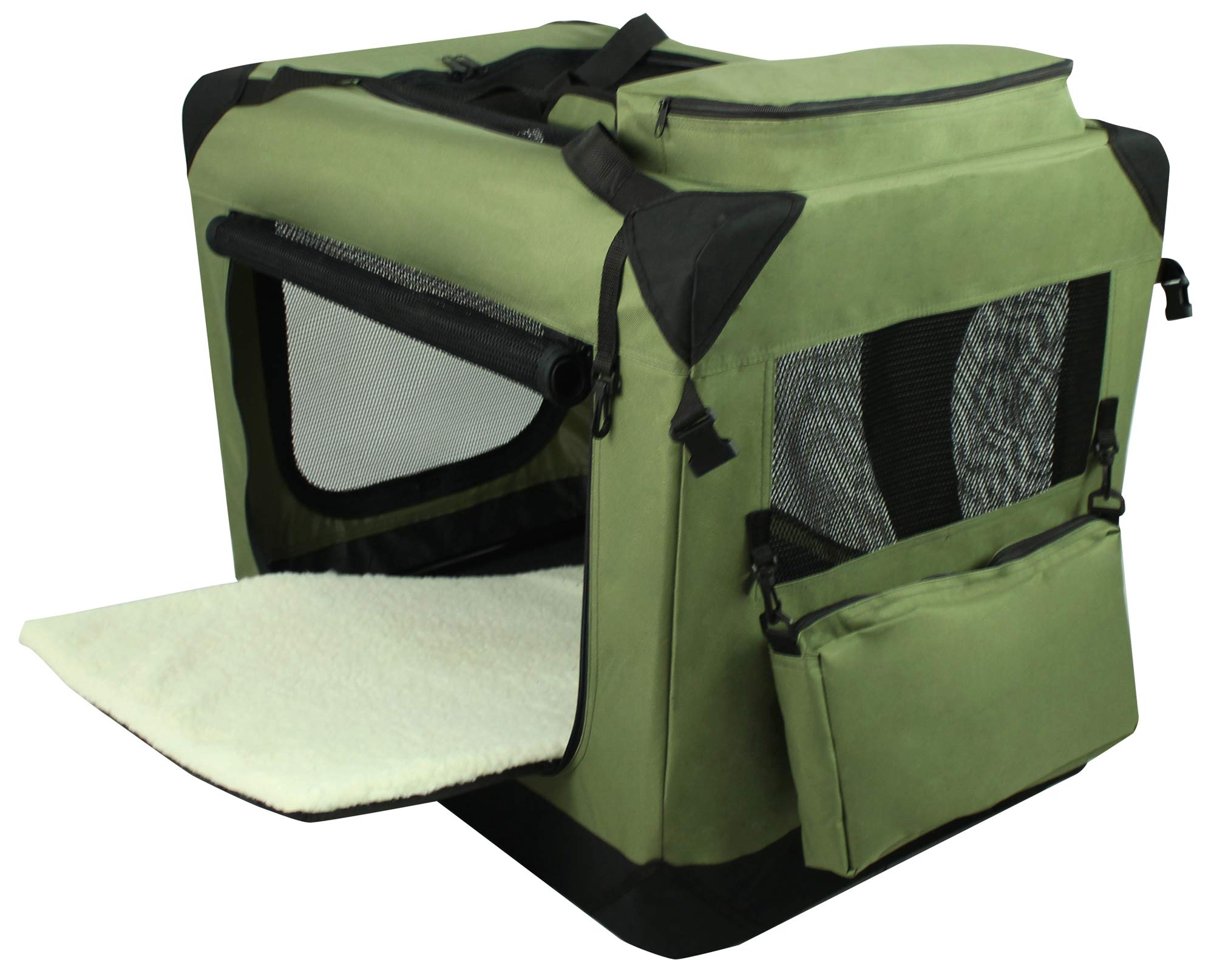 Elitefield 3-Door Folding Soft Dog Crate With Carrying Bag And Fleece Bed (2 Year Warranty), Indoor & Outdoor Pet Home (30' L X 21' W X 24' H, Sage Green)