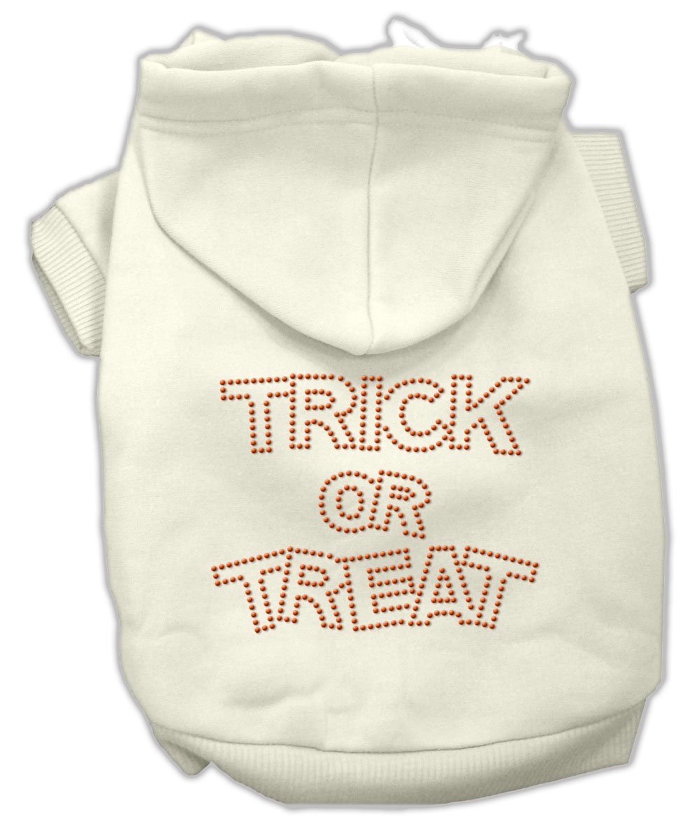 Halloween Pet Dog & Cat Hoodie Rhinestone, "Trick Or Treat" Cream XL (14-20 lbs.)