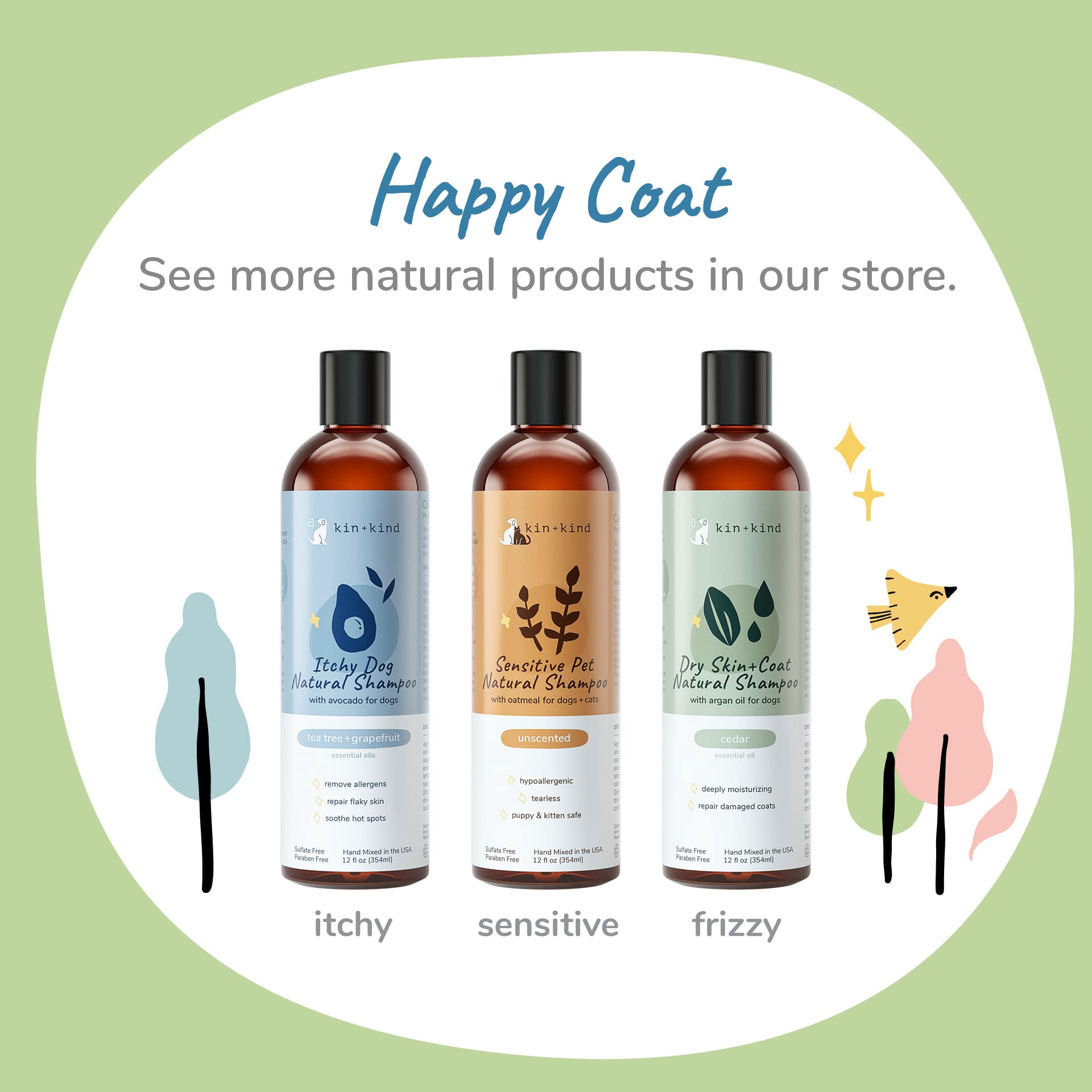 Kin+Kind Dog Shampoo For Dry, Itchy Skin And Coat Relief - Safe, Natural Formula With Olive Oil, Coconut Oil, Cedarwood - Made In The Usa - Dog Grooming, Puppy Supplies, And Dog Accessories(12 Fl Oz)
