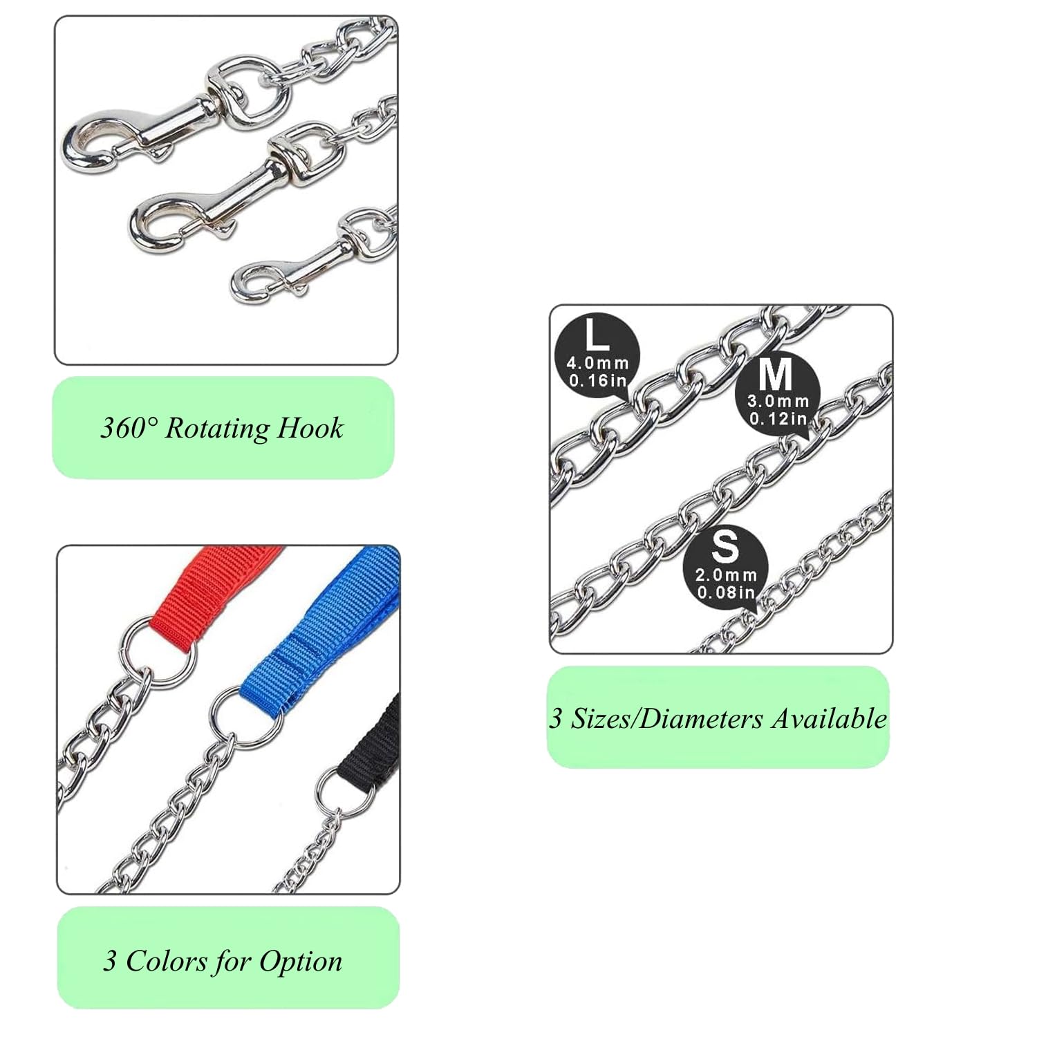 Petiry Chain Leash Metal Dog Leash Chrome Plated With Soft Padded Handle For Small Dogs.(S, Black Handle)
