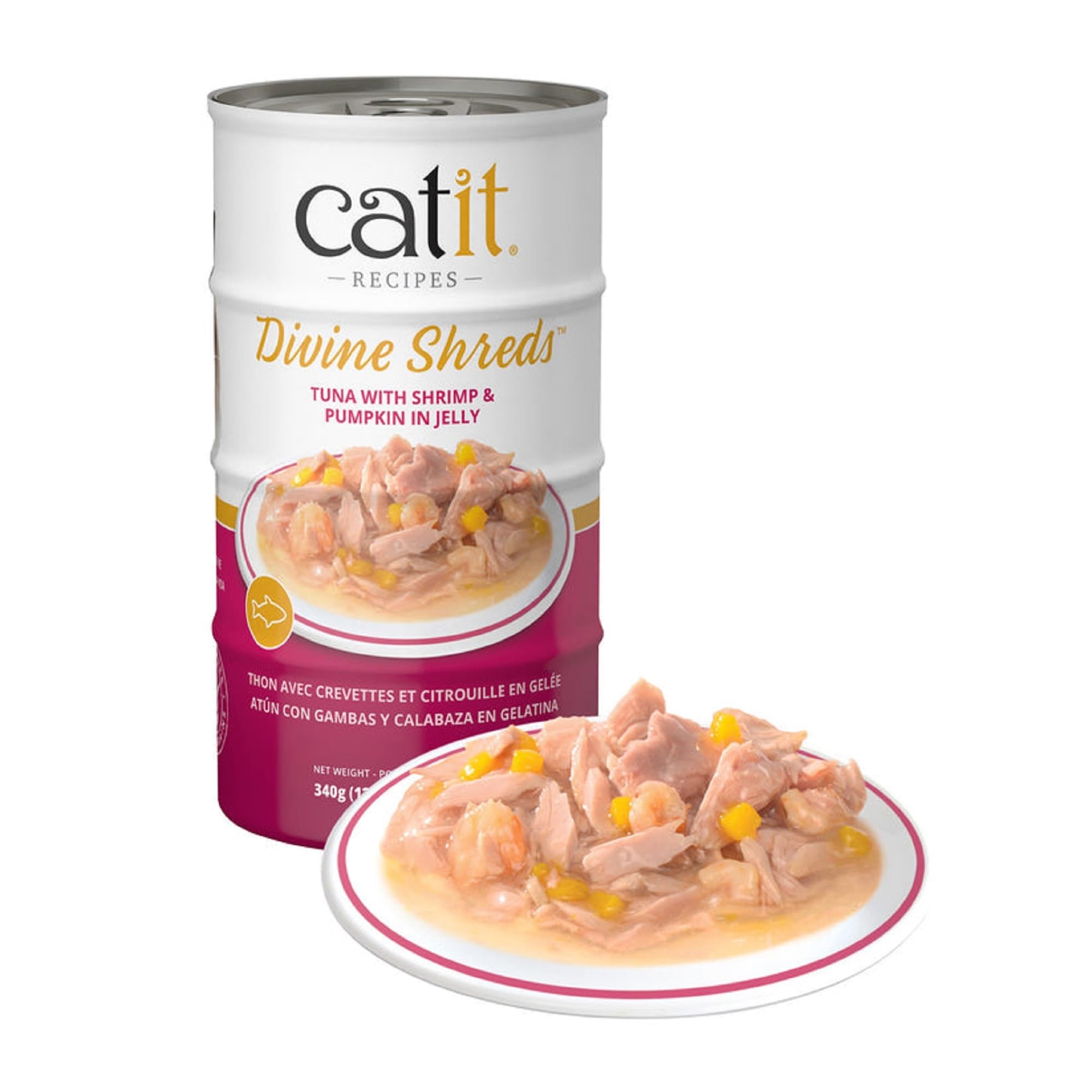 Catit Divine Shreds in Jelly, Premium Wet Cat Food, Tuna with Shrimp & Pumpkin