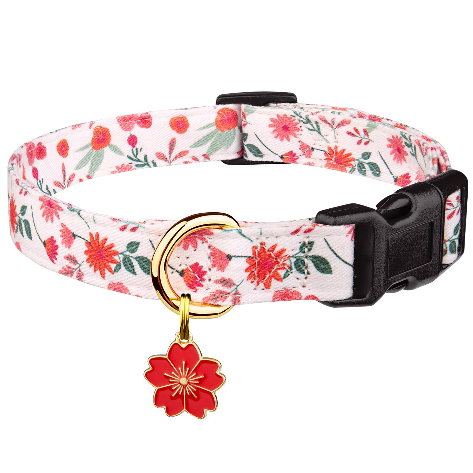 Cotton Handmade Dog Collar Cute And Distinctive Patterns Red And White Flower With Pendant For Girl Boy Dogs Collars M