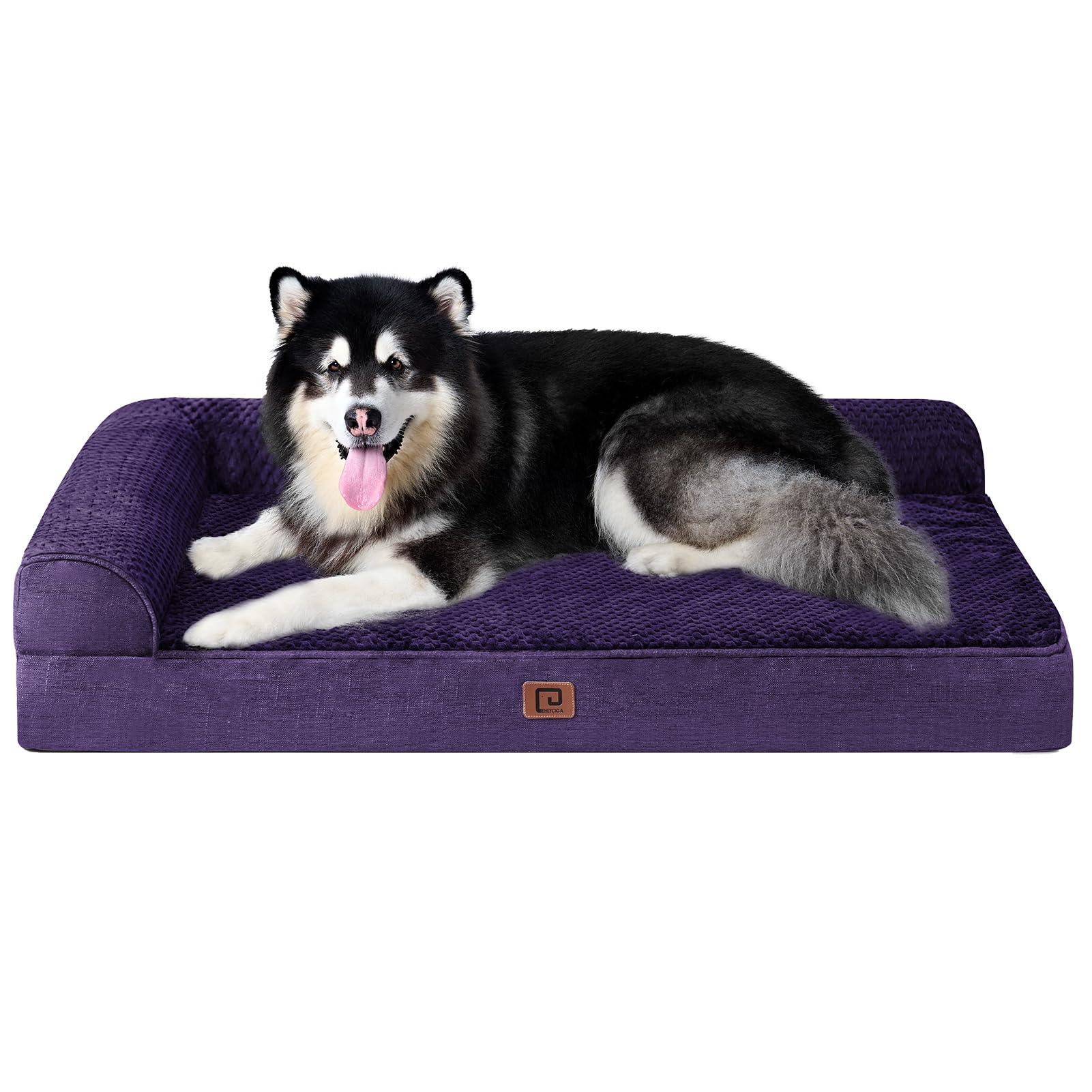 Eheyciga Xxl Memory Foam Dog Bed, Orthopedic Dog Beds For Extra Large Dogs, Waterproof Egg Crate Dog Couch Bed With Washable Removable Cover And Non-Slip Bottom, L Shaped Dog Bed, Purple
