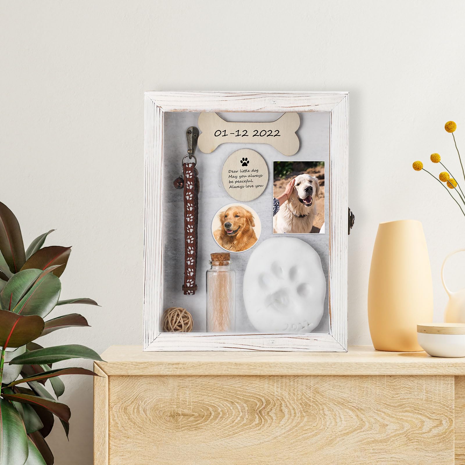 Colingmill 8 X 10 Pet Memorial Shadow Box For Dogs Or Cats Includes Wood Pet Frame, Small Bottle, Pins, Pet Print Kit Wood Pet F