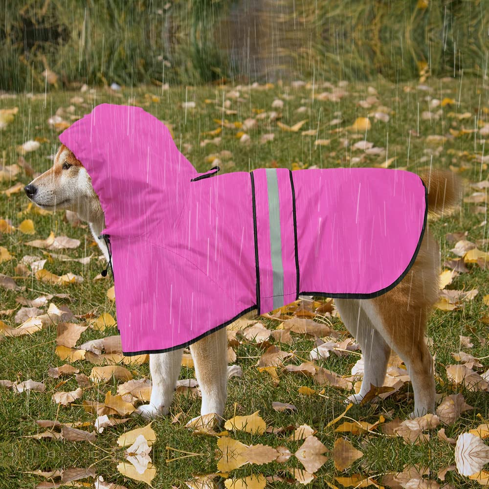 Ezierfy Dog Raincoat, Waterproof Coat With Hood Reflective Pet Rain Jacket With Leash Hole, Lightweight Dog Slicker Poncho For Walking (Pink, Xx-Large)