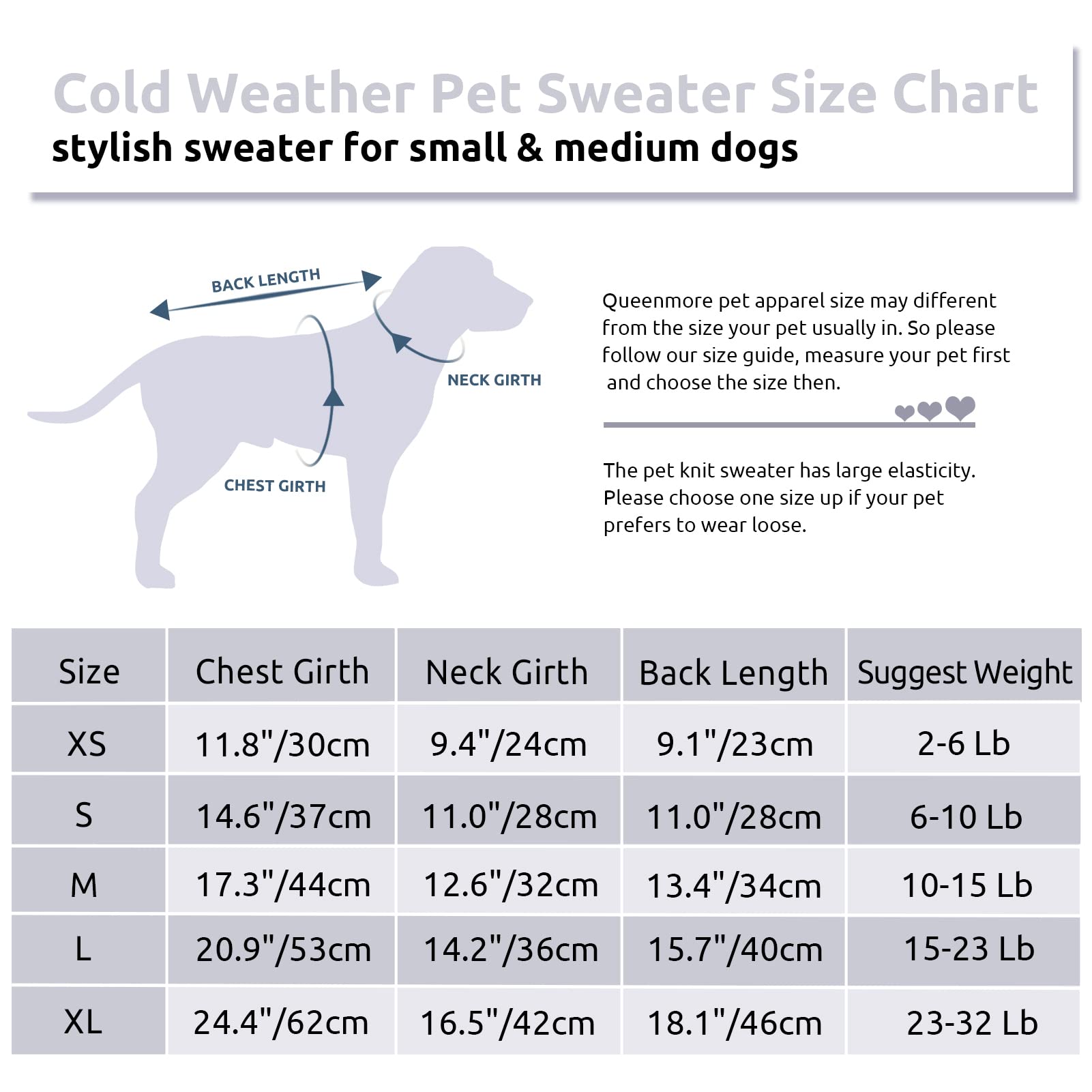 Queenmore Small Dog Pullover Sweater, Cold Weather Cable Knitwear, Classic Turtleneck Thick Warm Clothes For Chihuahua, Bulldog, Dachshund, Pug, Yorkie (Grey, Large)