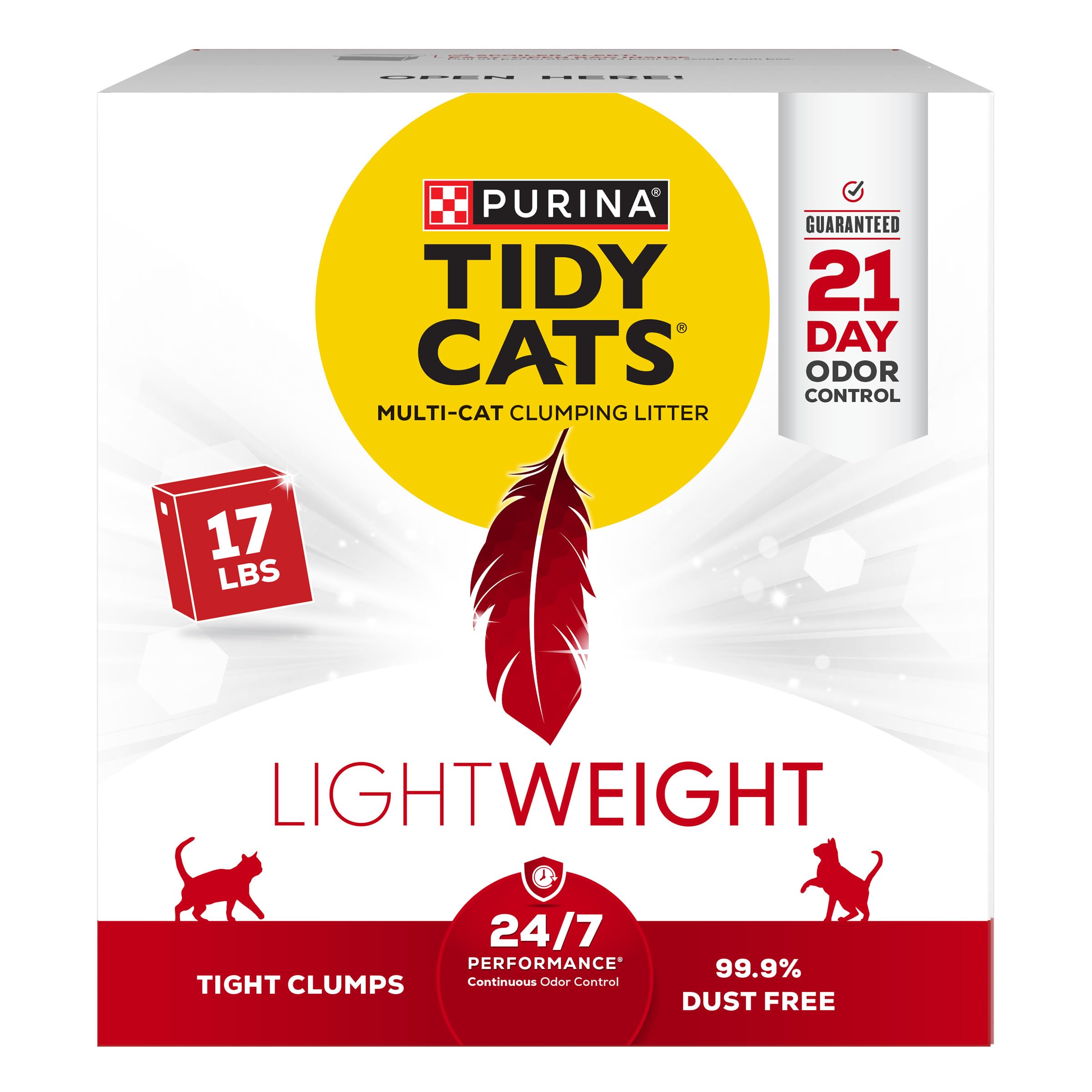 Purina Tidy Cats Lightweight, Low Dust, Clumping Cat Litter Odor Control 24/7 Performance Multi Cat Litter - 17 Lb. Box