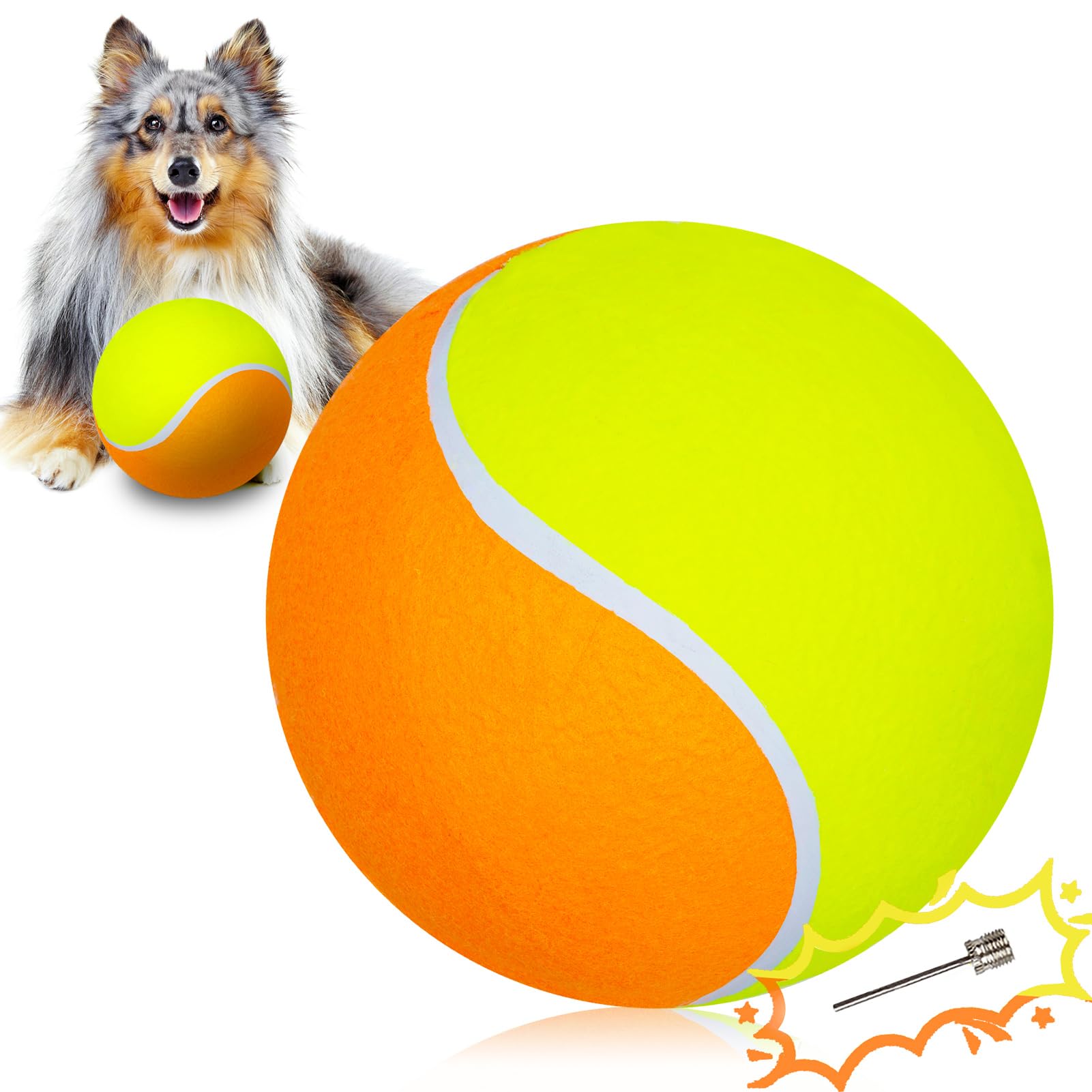 Banfeng Giant Dog Tennis Ball Big Pet Toys Outdoor Sports Ball With Inflating Needles For Small Medium Large Dog (Yellow+Orange,