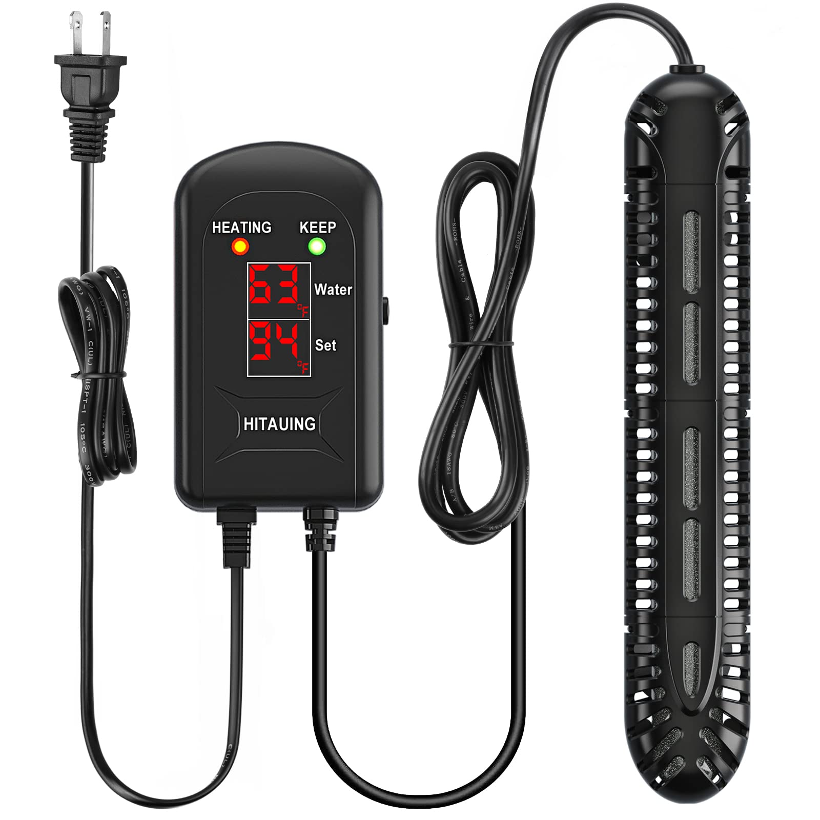 Hitauing Aquarium Heater, 200W Fish Tank Heater With Led Digital Display & 5 Safety Protection, Submersible Aquarium Heater With