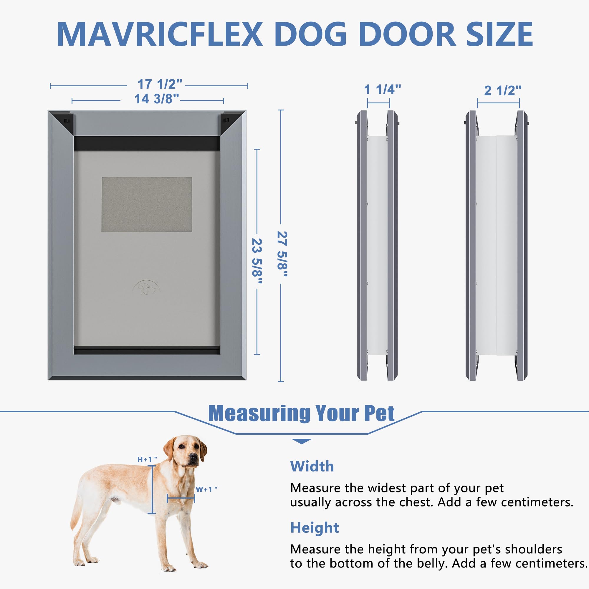 Mavricflex Heavy Duty Xl Dog Door With Sliding Lock Panel, Energy Efficient Rugged Aluminum Large Dog Door, Easy Installation, M