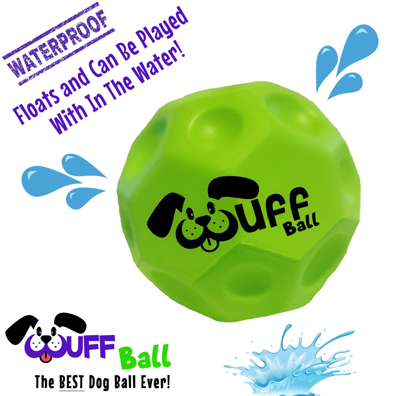 Wuff Ball - The Best Dog Ball Ever! Fun Durable Ultra Bouncy Green Fetch Dog Toy, Fits Ball Launcher