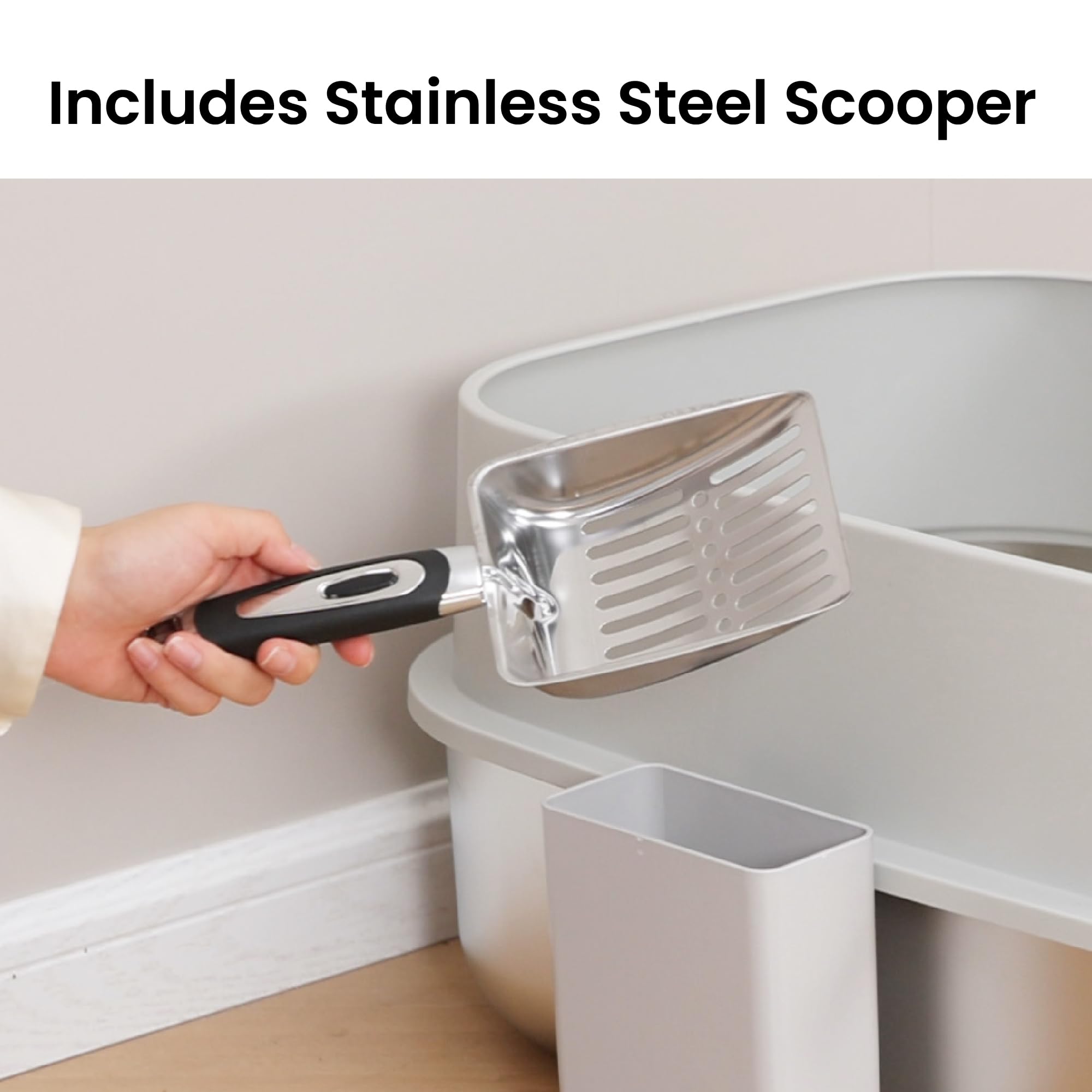 Pawspik Enclosed Xl Stainless Steel Litter Box With High Wall Sides, Leak-Resistant, Easy Cleaning, With Lid, Step, And Metal Sc