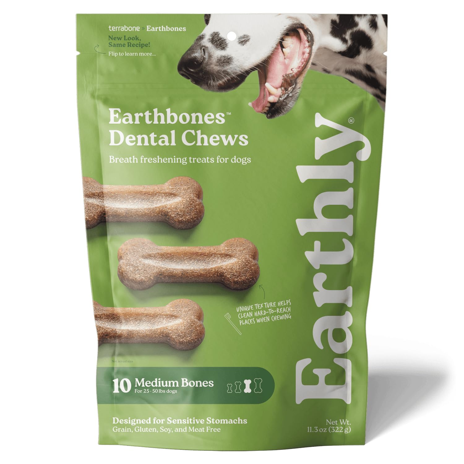 Presidio Earthbones (Formerly Terrabones) Dental Chews, Dog Teeth Cleaning Treat, USA Made, Medium, 10 Treats