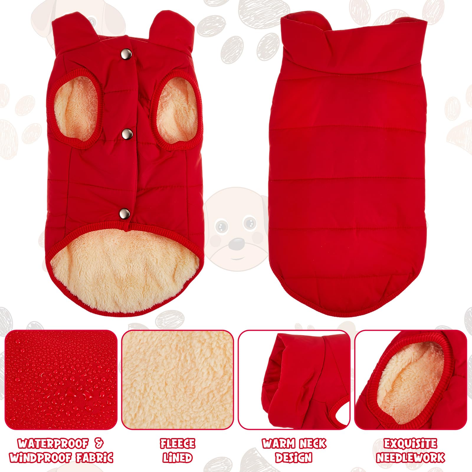 Syhood 2 Pieces Dog Jacket 2 Layers Fleece Lined Dog Jacket Warm Soft Windproof Small Pet Coat For Winter Cold Weather(Medium,Re