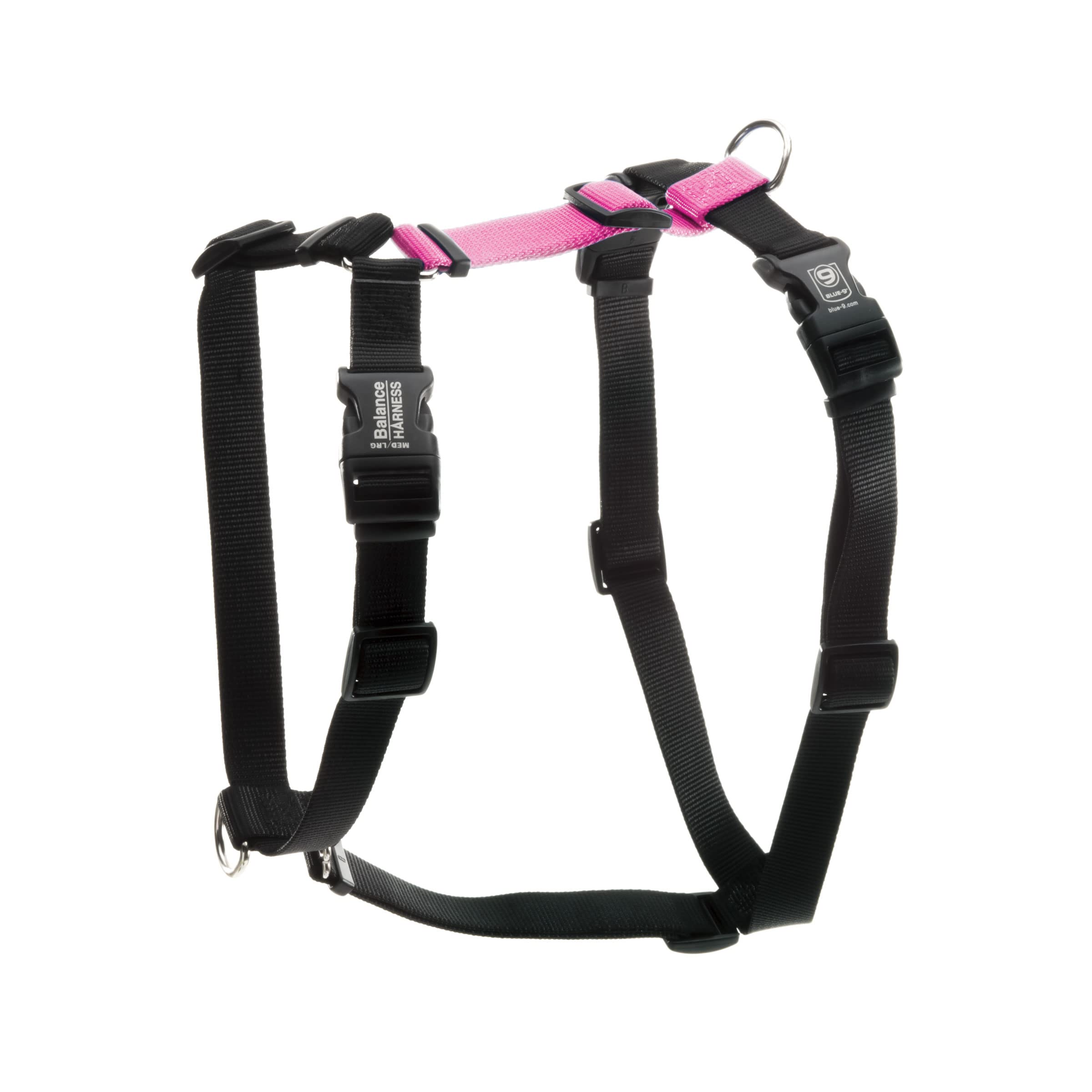 Blue-9 Buckle-Neck Balance Harness, Fully Customizable Fit No-Pull Harness, Ideal For Dog Training And Obedience, Made In The Usa, Hot Pink, Medium