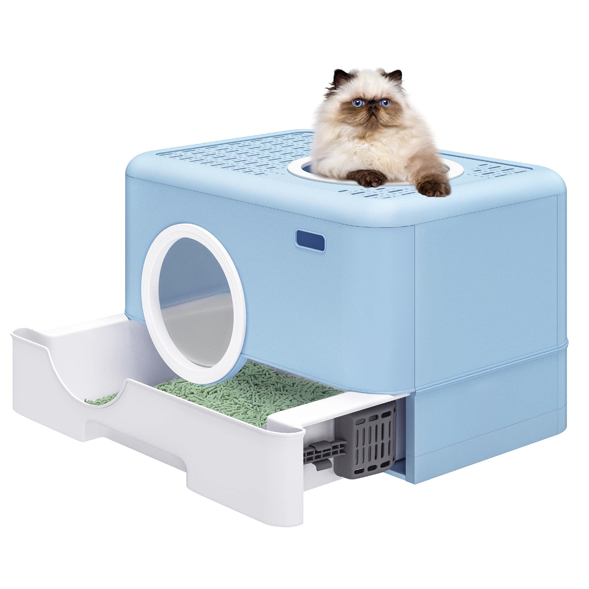 Yitahome Large Enclosed Cat Litter Box With Lid Cover, Hooded Odorless Anti-Splashing Cat Toilet With Drawer Litter Scoop Front 