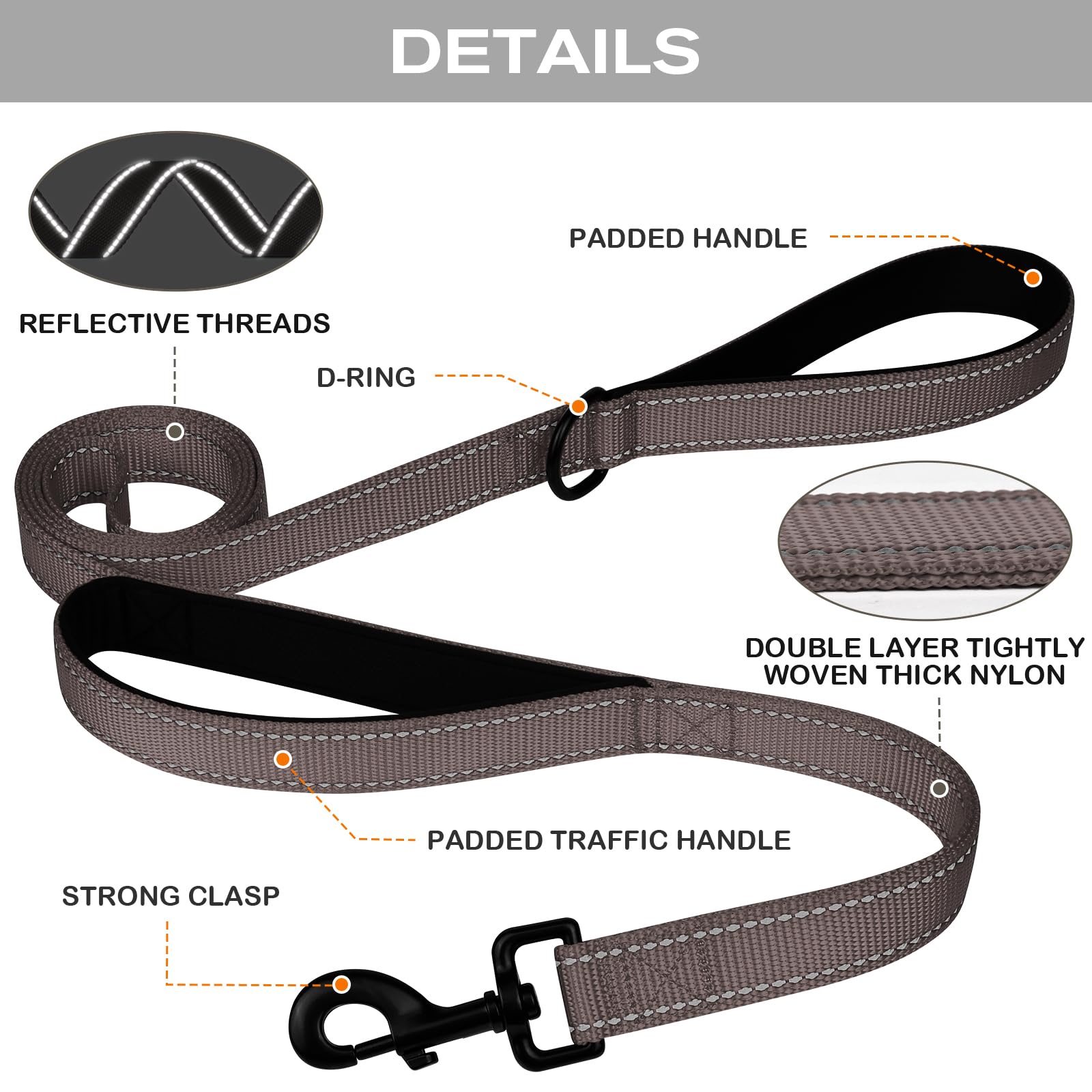 Joytale Dog Leash Heavy Duty For Large Dogs That Pull, Double Handle For Traffic Control, Double-Sided Reflective Leashes For La