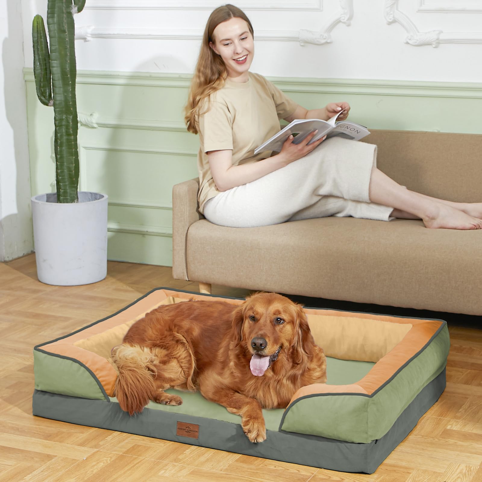 Comfort Expression Orthopedic Dog Bed for Extra Large Dogs 42x30 Inch, Waterproof Egg Crate Foam XL Pet Bed, Gifts for Christmas