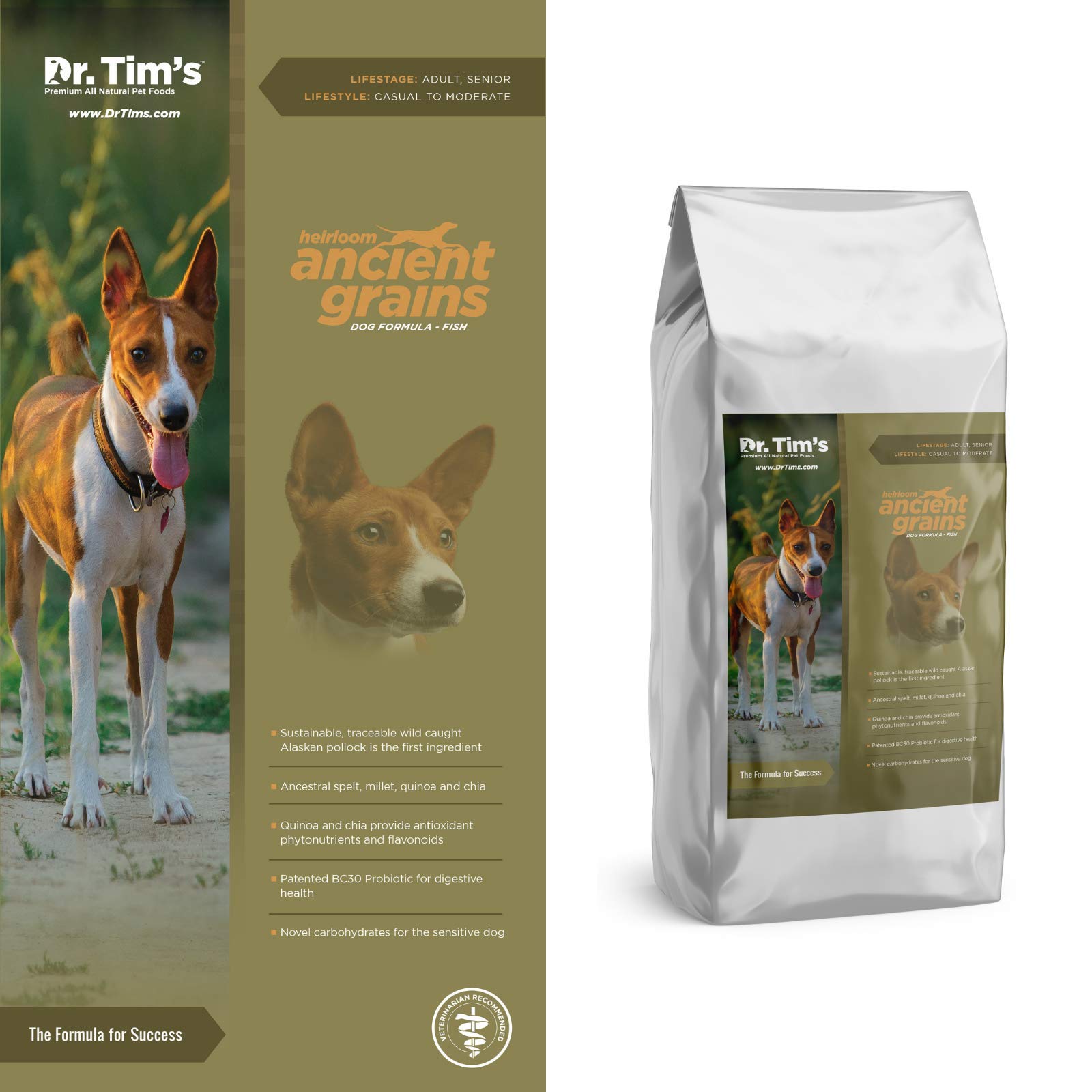 Dr. Tims Heirloom Ancient Grains Fish Formula Premium Dry Dog Food, 5 lb. Bag